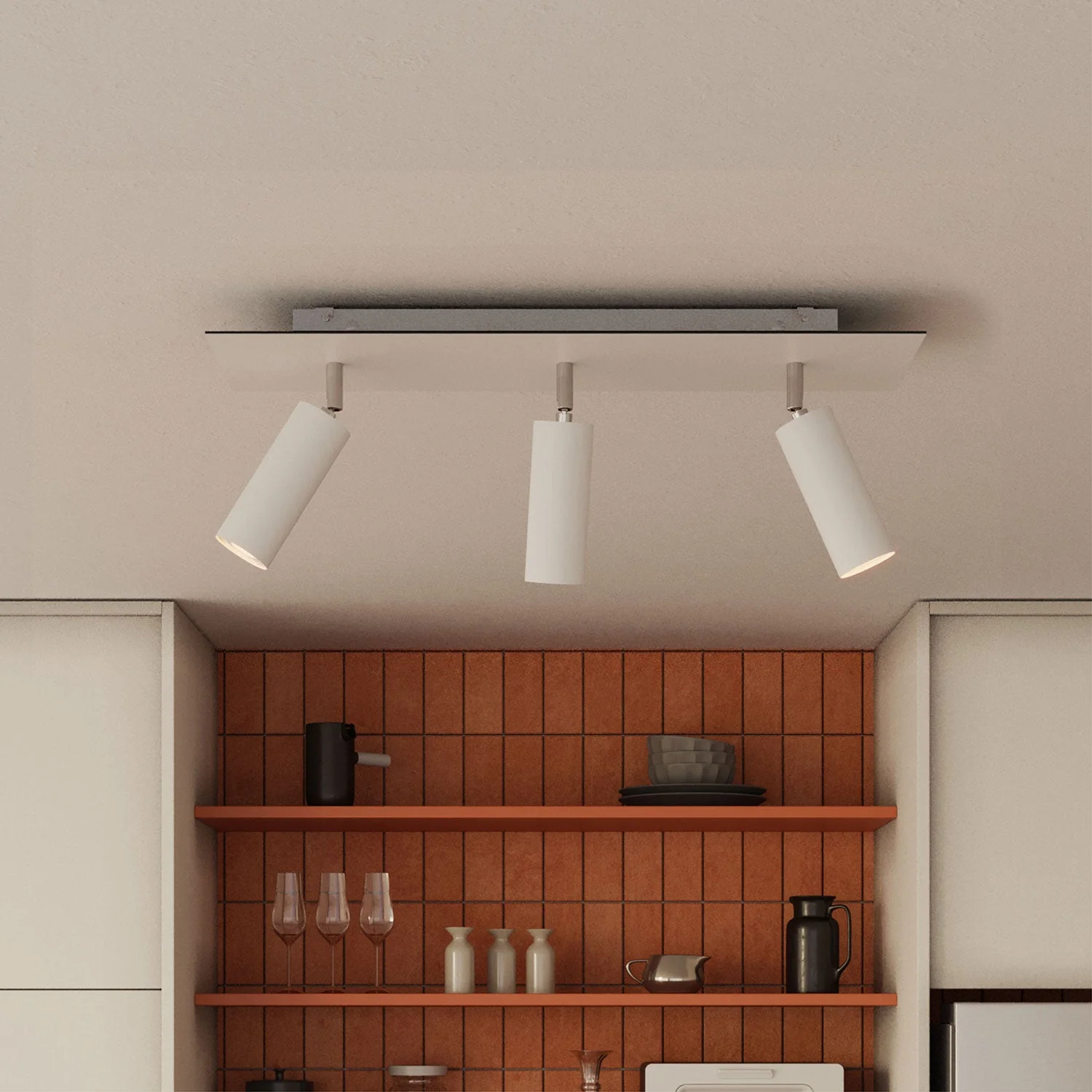 Lampe mit 3 Strahlern, Tub-E14-Schirm und Rose-One XXL rechteckig – Mattweiß - Image 3