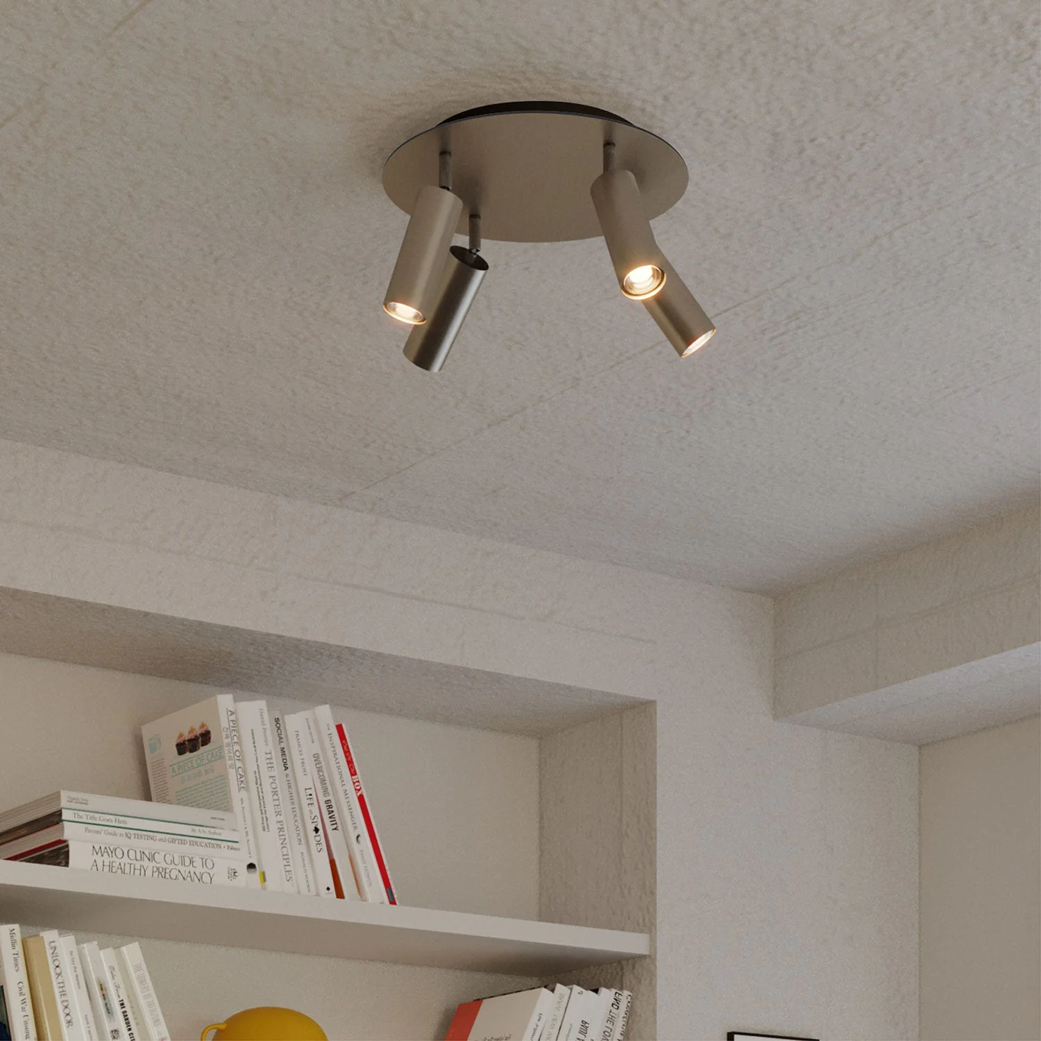 Leuchte mit 4 Spots und Tub-E14-Lampenschirm mit XXL-Rose-One rundem Baldachin – Satin-Titan - Image 3