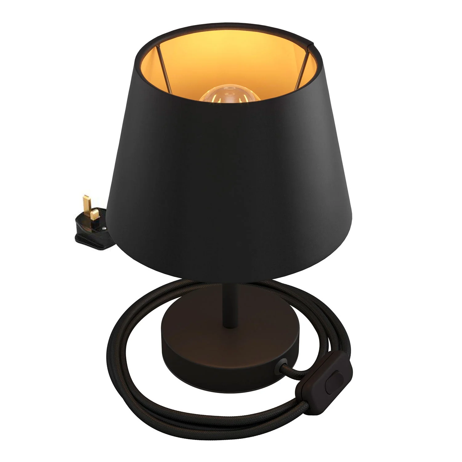 Alzaluce mit Impero-Lampenschirm, Tischlampe aus Metall mit UK-Stecker – Cinette schwarz