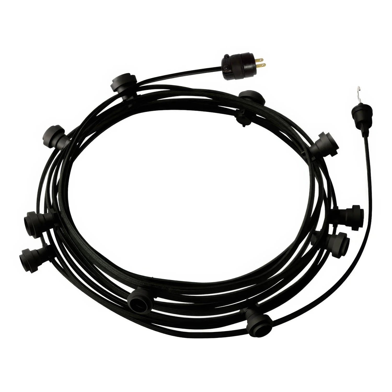 Fertige 12 Meter Lichterkette mit 5 schwarzen Fassungen, Haken und Stecker – CM04