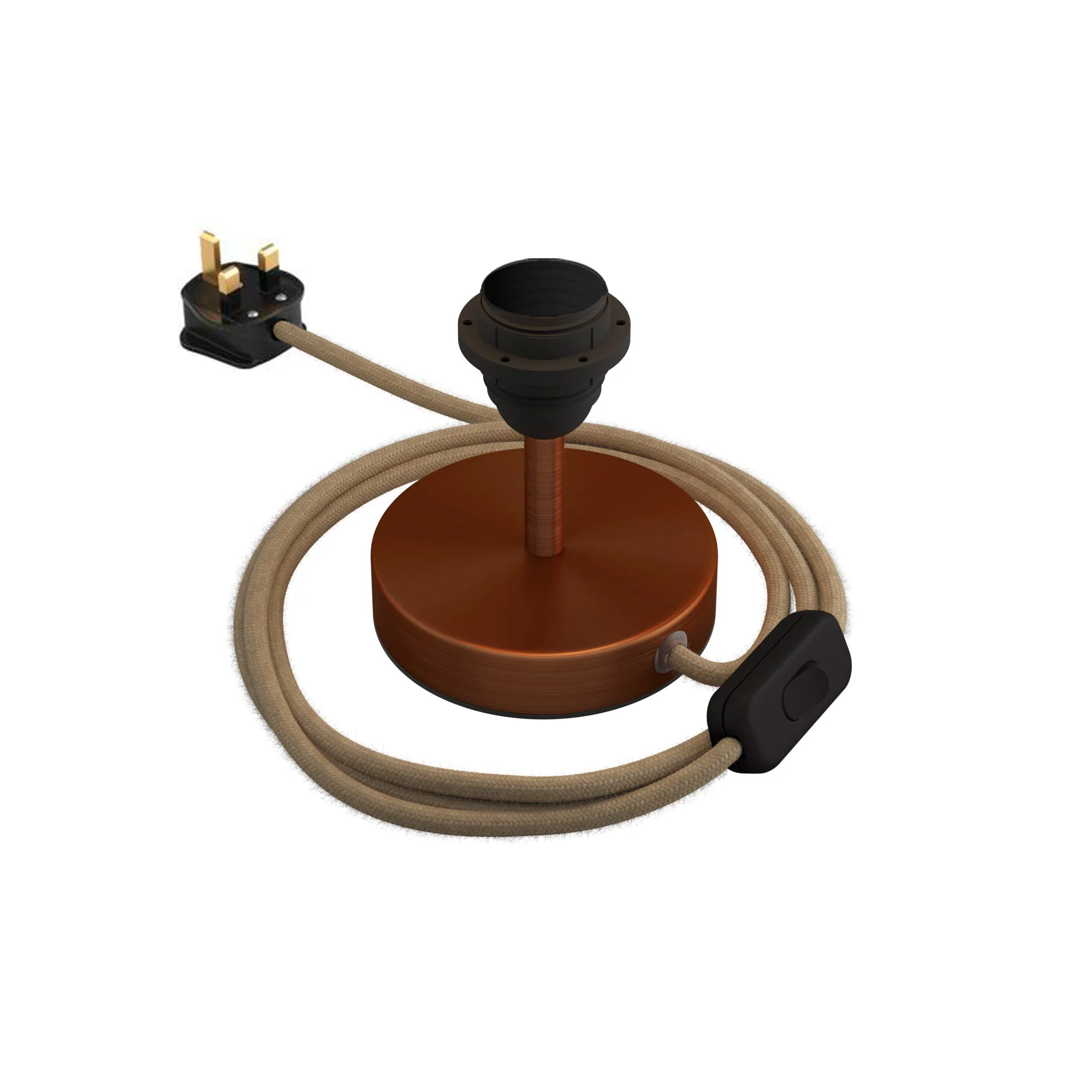 Lampenfuß für Lampenschirm – Tischlampe aus Metall mit UK-Stecker – Satiniertes Kupfer