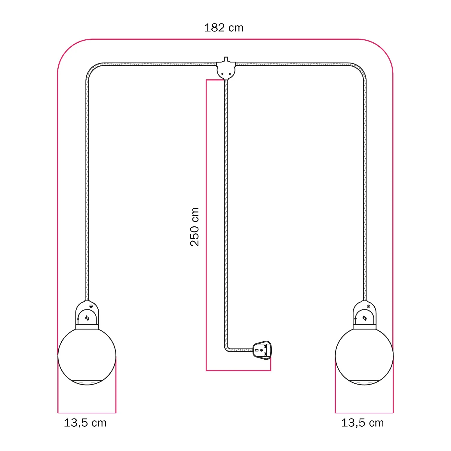 Außenleuchte Modulair IP65 mit 2 Pendeln, UK-Stecker, bruchsichere Unbreak-a-Ball-Lampenschirme und Kabel SM09 - Image 5