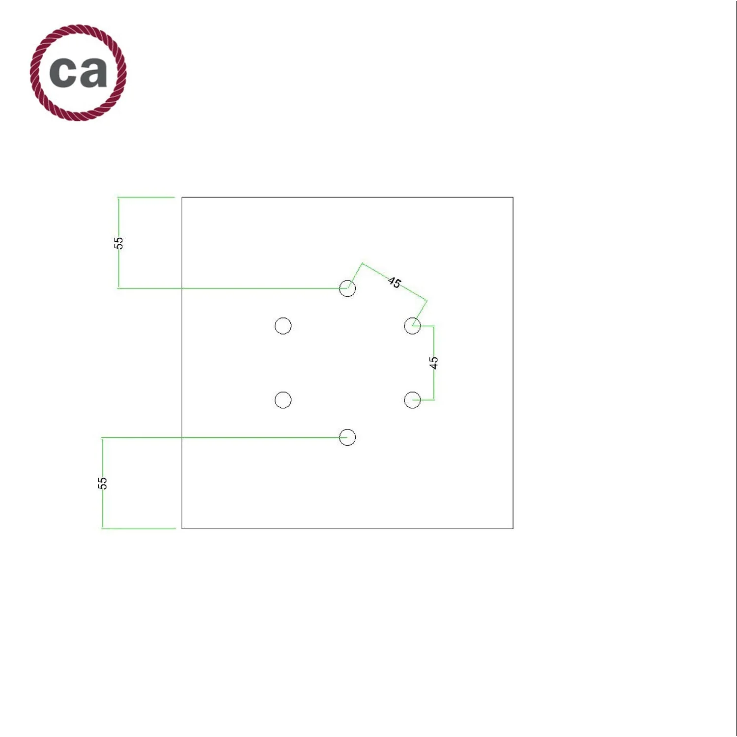Quadratischer Baldachin Rose-One, 200 mm mit 6 Löchern und 4 seitlichen Löchern – Holz - Image 7