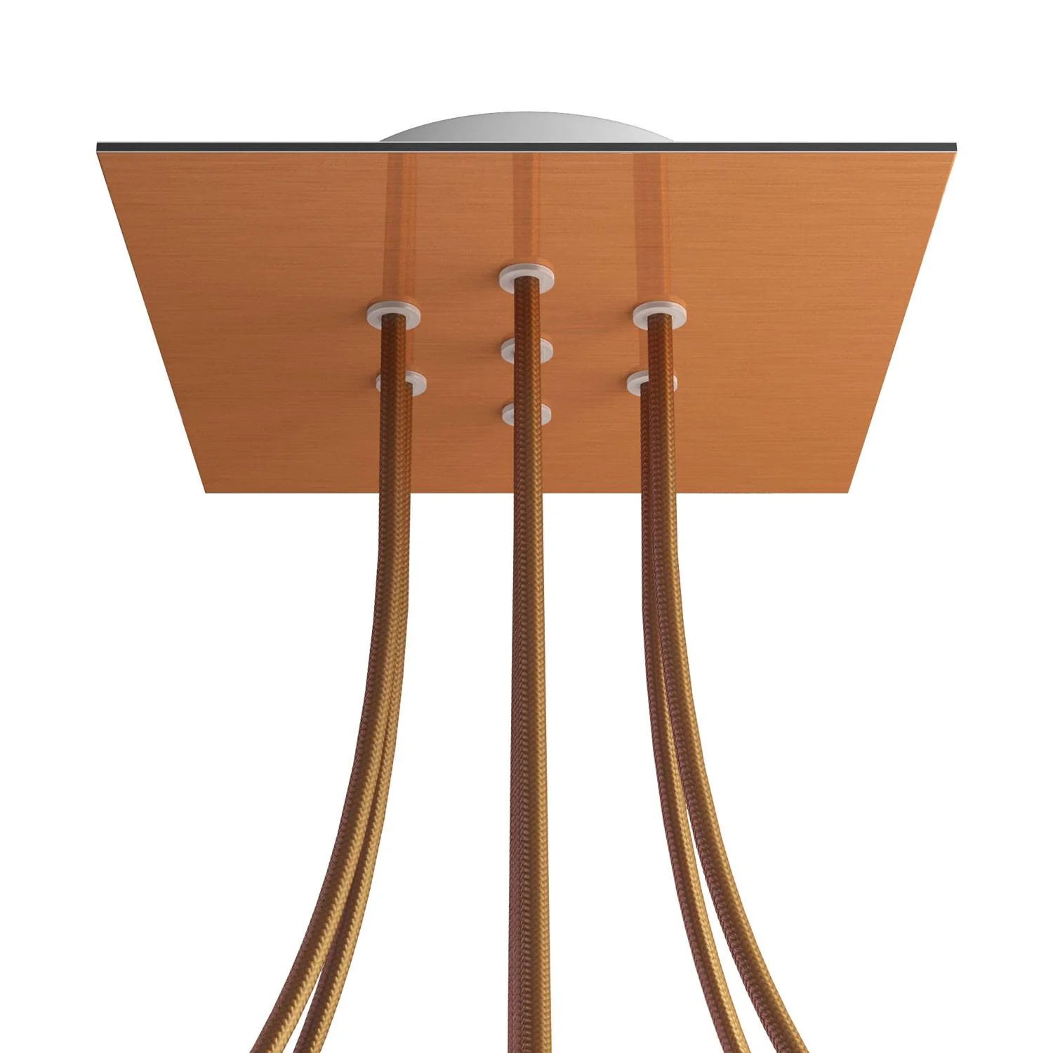 Rose-One quadratische Deckenrosette, 200 mm mit 7 Bohrungen und 4 seitlichen Bohrungen – Dibond Kupfer satiniert