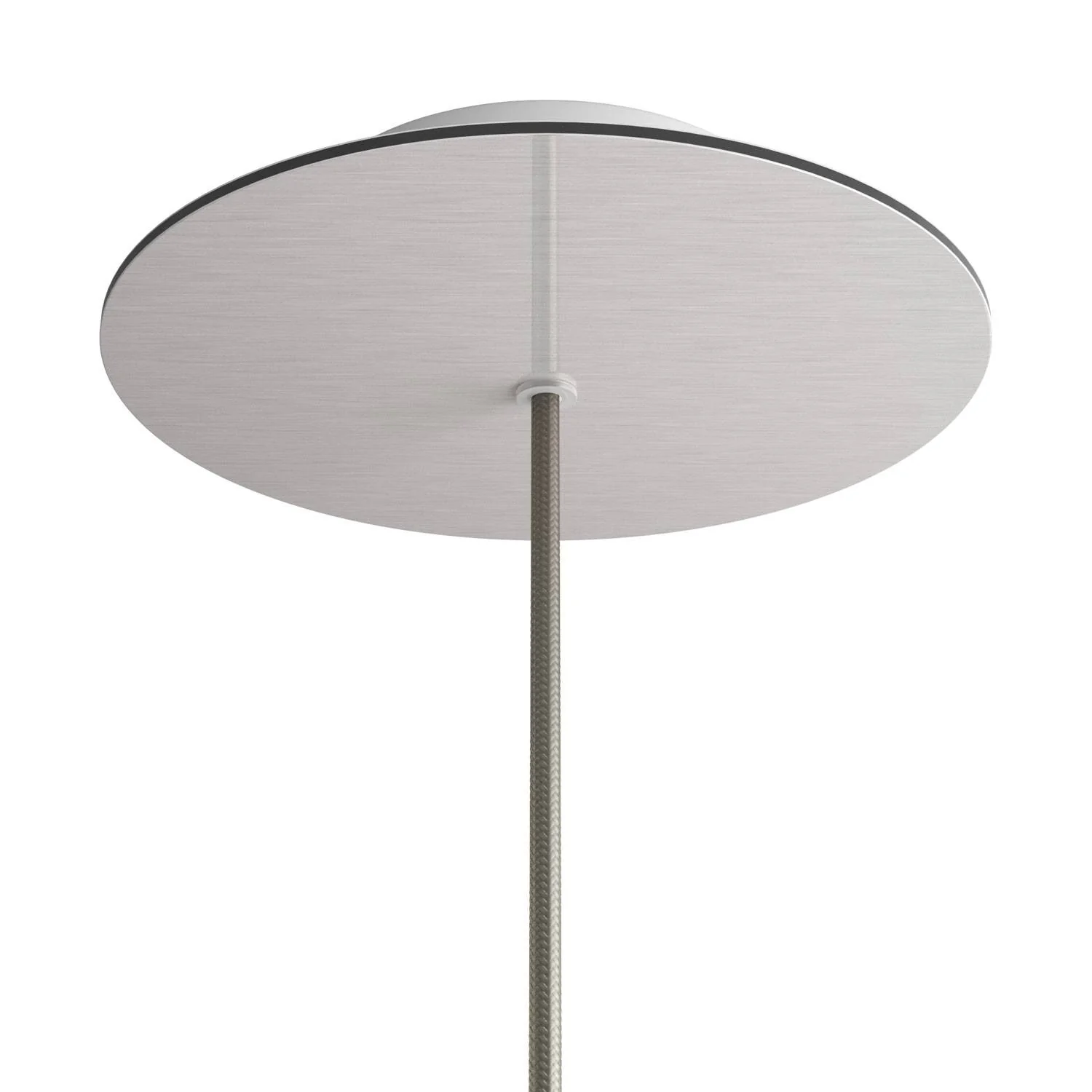 Runder Lampenbaldachin Rose-One, Durchmesser 200 mm mit 1 Loch und 4 seitlichen Löchern – Dibond gebürsteter Stahl