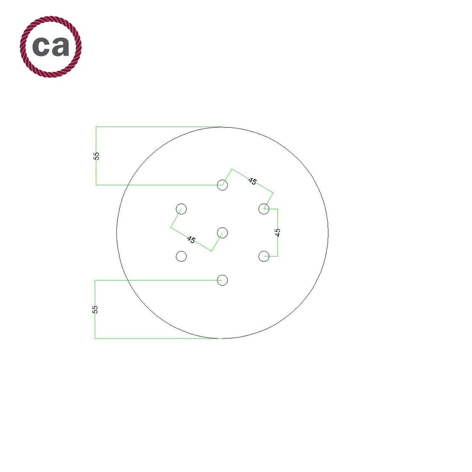 Runder Lampenbaldachin Rose-One, Durchmesser 200 mm mit 7 Löchern und 4 seitlichen Löchern – Mattschwarz - Image 7