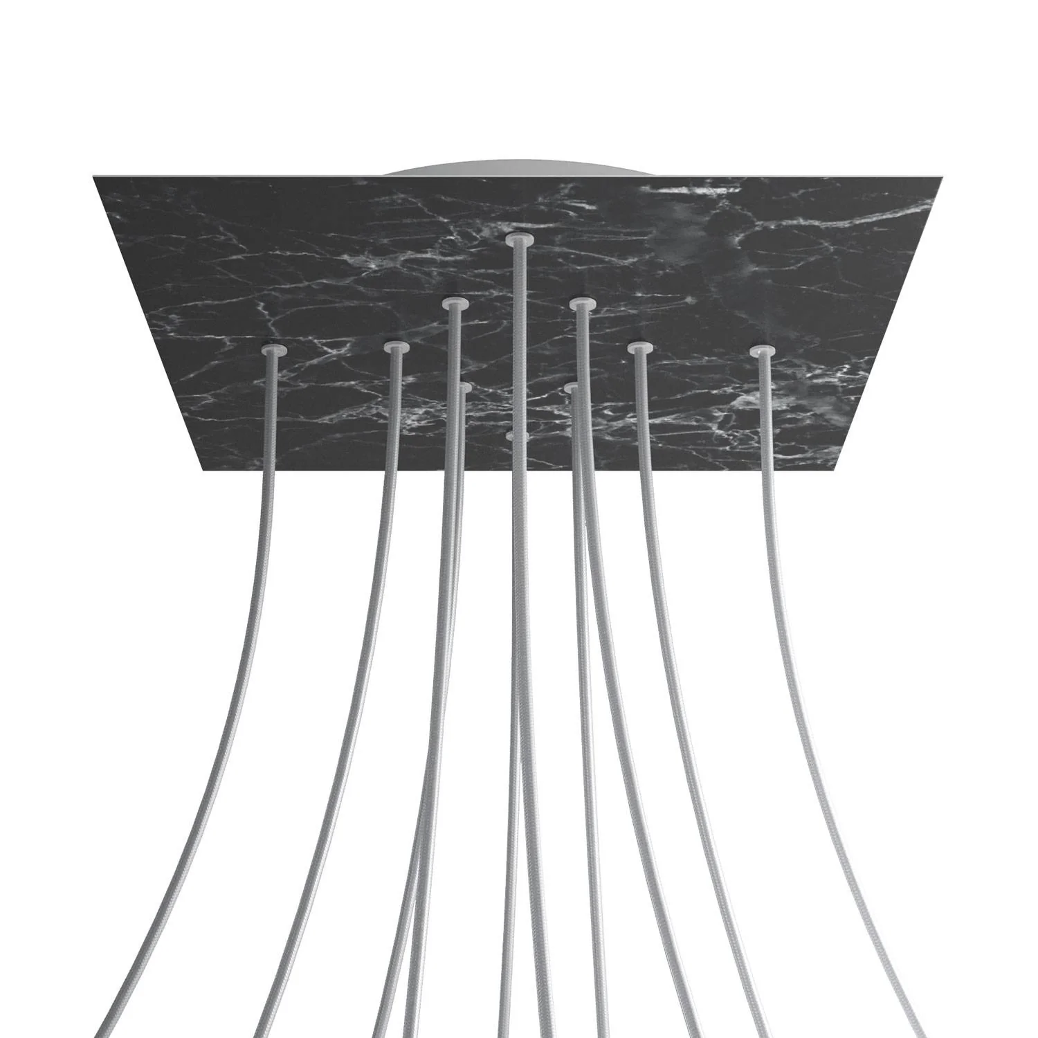 XXL Deckenbaldachin Rose-One quadratisch, 400 mm mit 10 Öffnungen und 4 seitlichen Öffnungen – Marmor Marquina