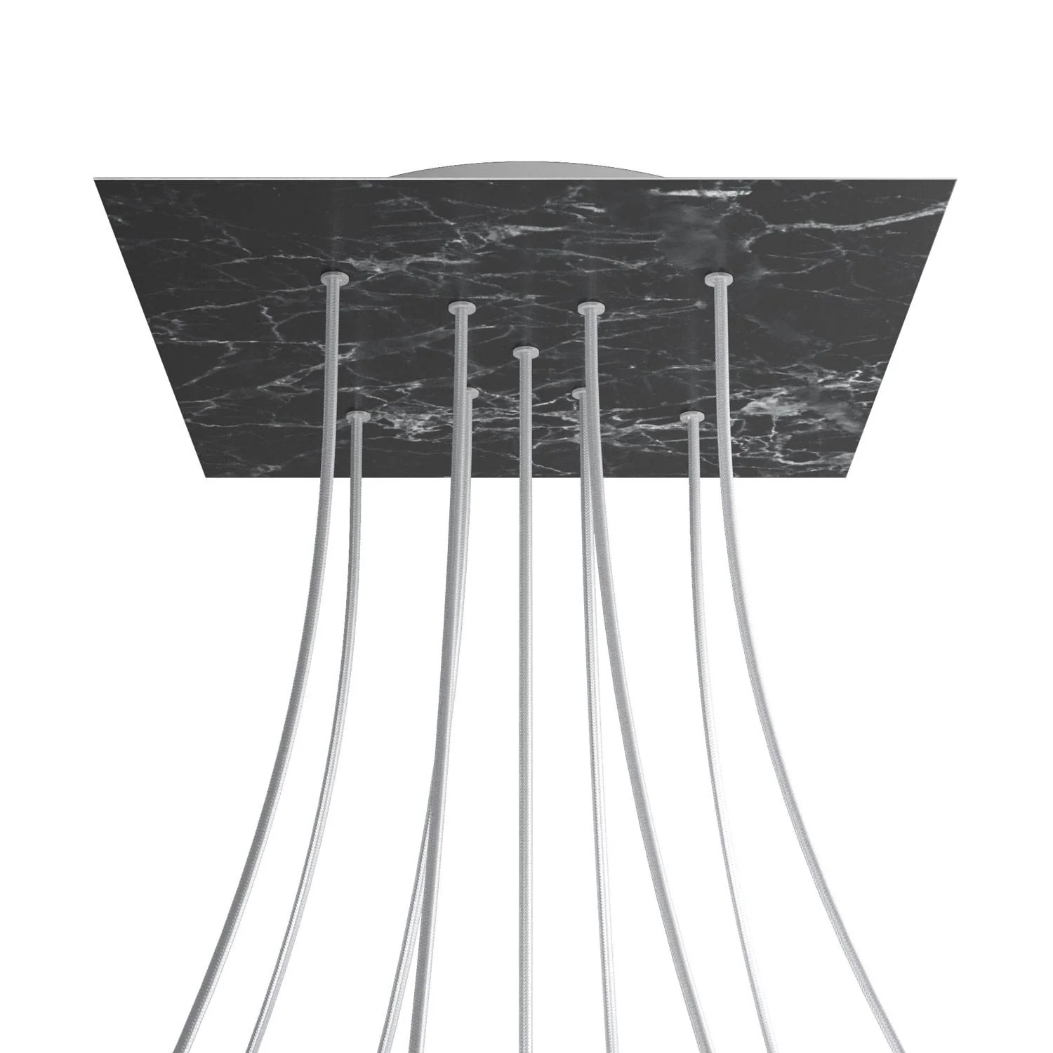 Lampenbaldachin XXL Rose-One quadratisch, 400 mm mit 9 X-Löchern und 4 seitlichen Löchern – Marmor Marquina