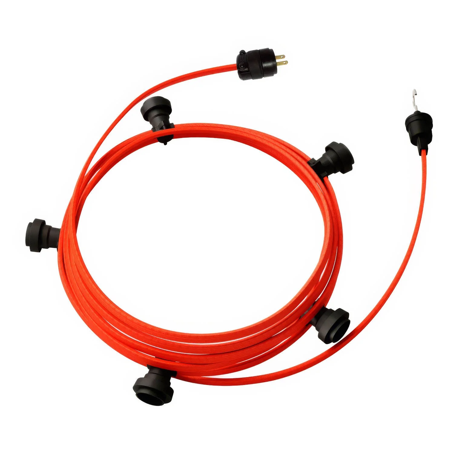 Betriebsfertige 25ft-Lichterkette mit 5 schwarzen Fassungen, Haken und Stecker – CF15