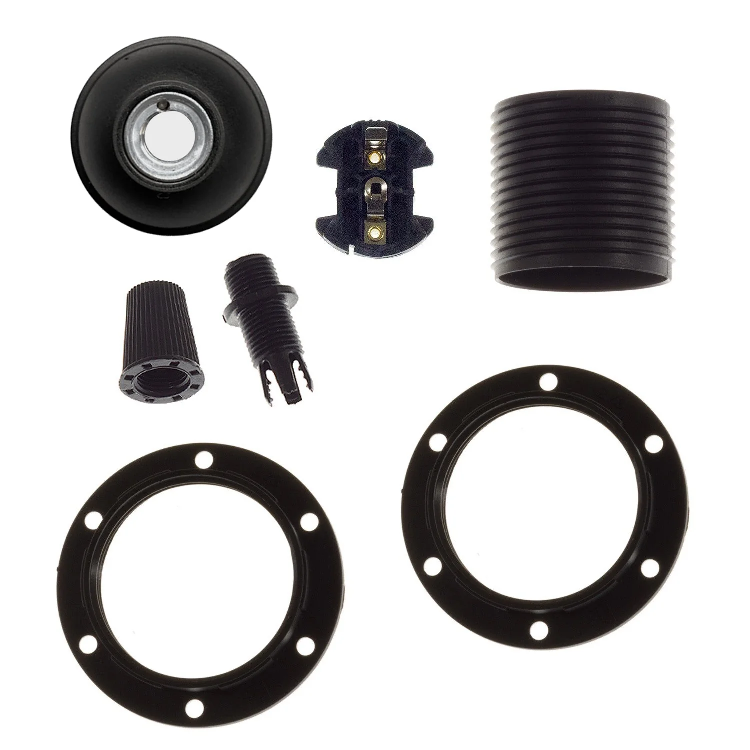 E26 Thermoplast Doppel-Klemmring Lampenfassung – Schwarz - Image 2