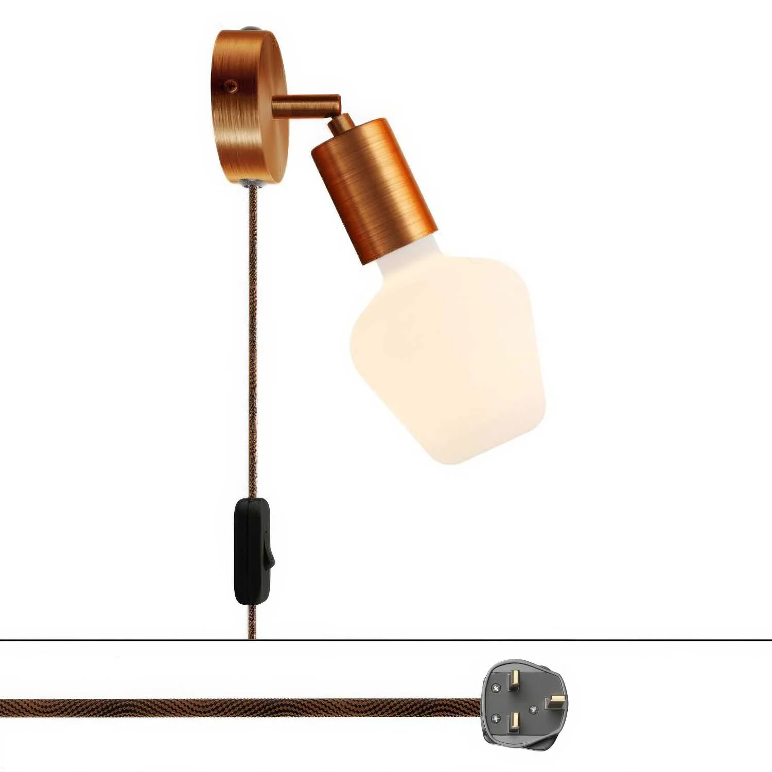Spostaluce Scharnierlampe aus Metall und UK-Stecker – Satiniertes Kupfer