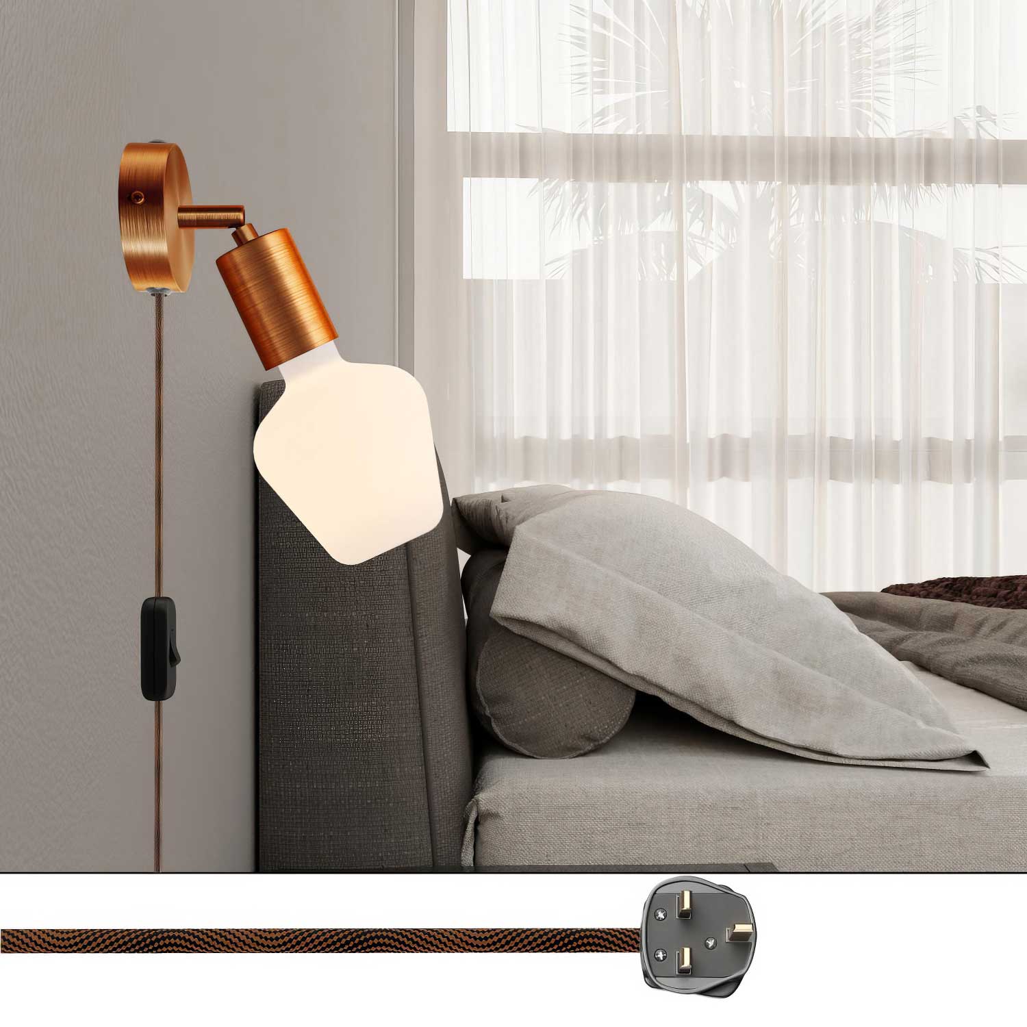 Spostaluce Scharnierlampe aus Metall und UK-Stecker – Satiniertes Kupfer - Image 2