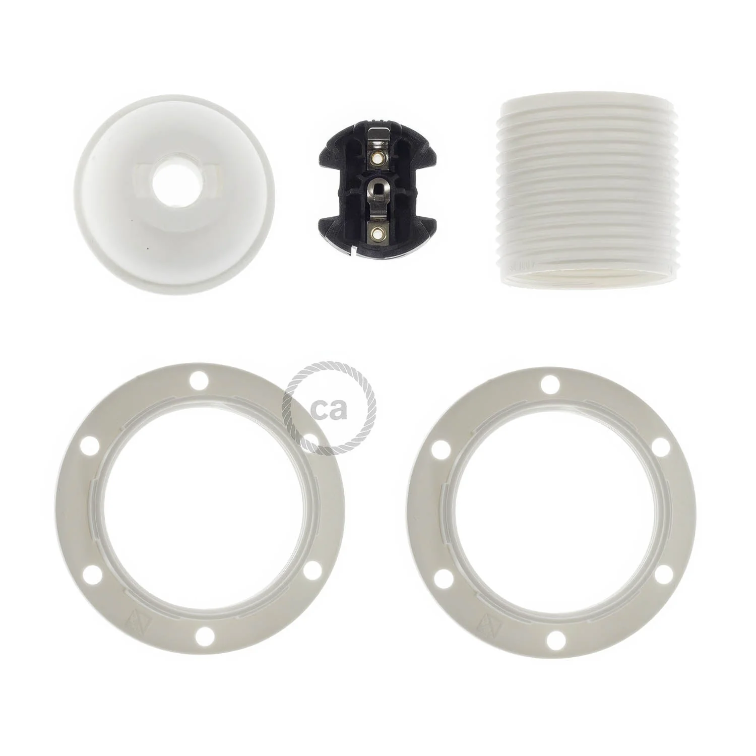 E27-Lampenfassungsset aus Thermoplastik mit Doppelmutter für Lampenschirm – Weiß - Image 2