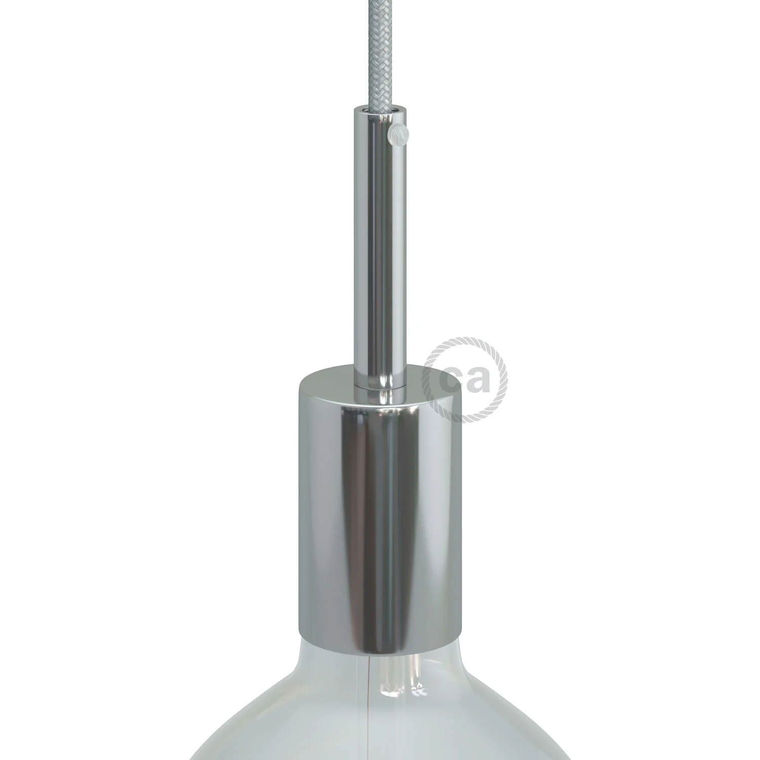 Zylindrisches Lampenfassungs-Kit E27 aus Metall mit 7 cm Zugentlastung – Chrom