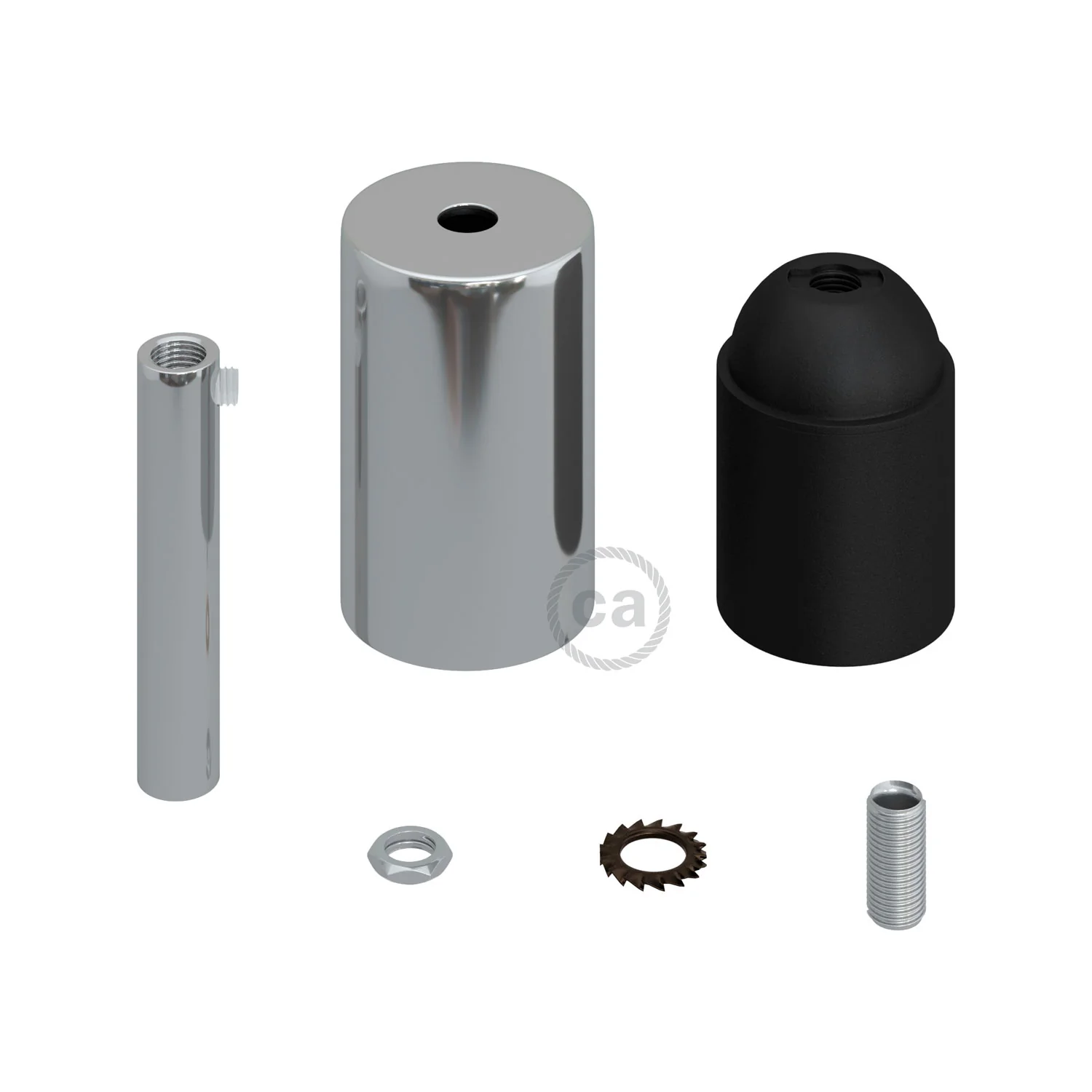 Zylindrisches Lampenfassungs-Kit E27 aus Metall mit 7 cm Zugentlastung – Chrom - Image 2