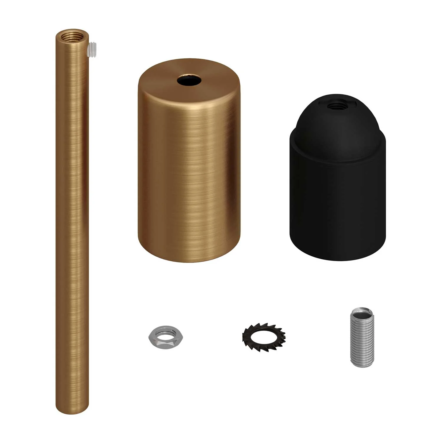 Lampensockel-Set E27 Zylinder aus Metall mit 15 cm Zugentlastung – Gebürsteter Bronze - Image 2