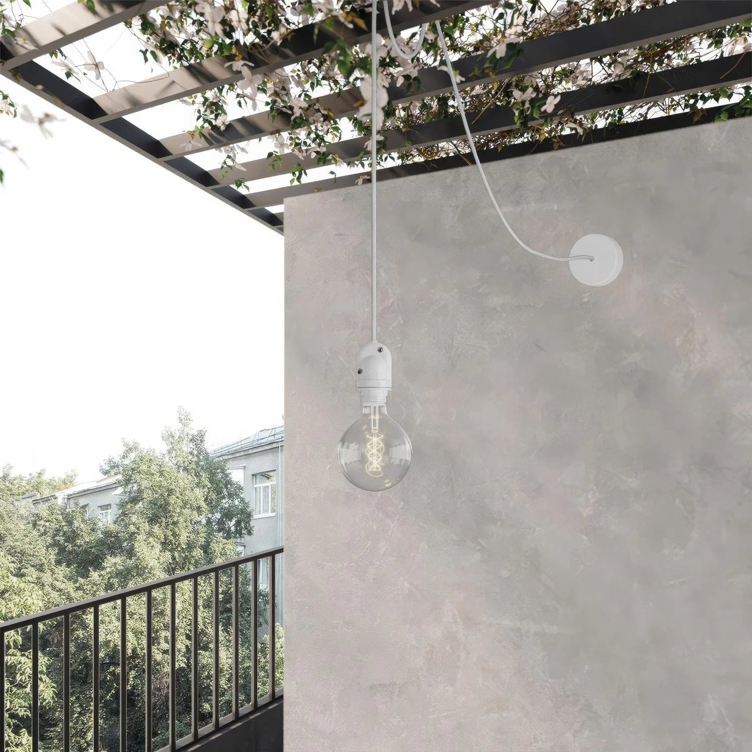 EIVA Outdoor Pendelleuchte für Lampenschirm mit Textilkabel, Dezentralisierung, Baldachin und Fassung für Feuchträume – Weiß - Image 2