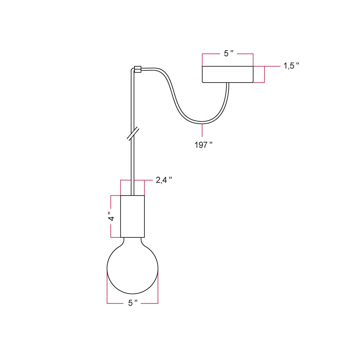 EIVA ELEGANT Außenpendelleuchte mit Textilkabel, Dezentralisierer, Baldachin und Fassung für Nassbereiche – Schwarz - Image 4