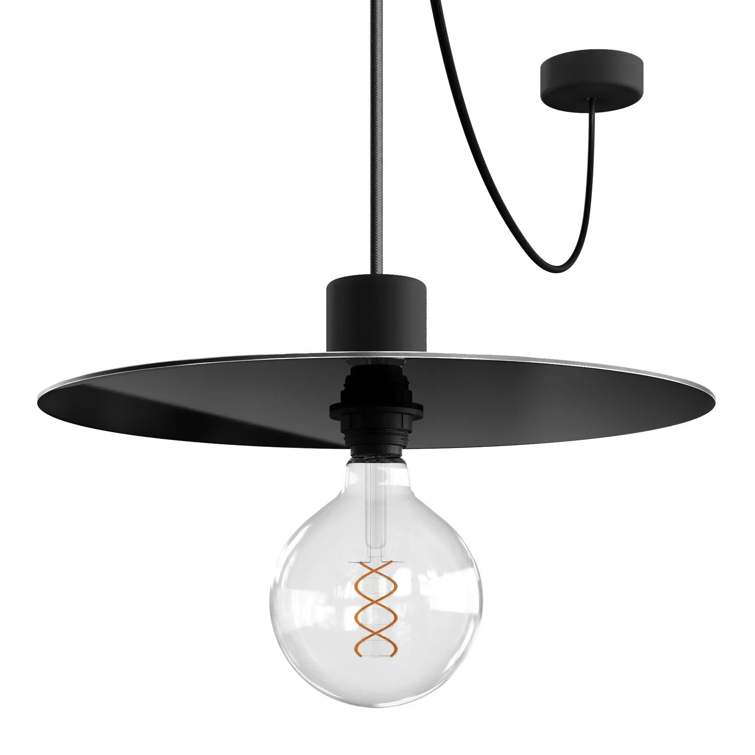 EIVA ELEGANT Pendelleuchte mit Stoffkabel, Ellepì-Lampenschirm, Baldachin und Fassung für Feuchträume - Schwarz