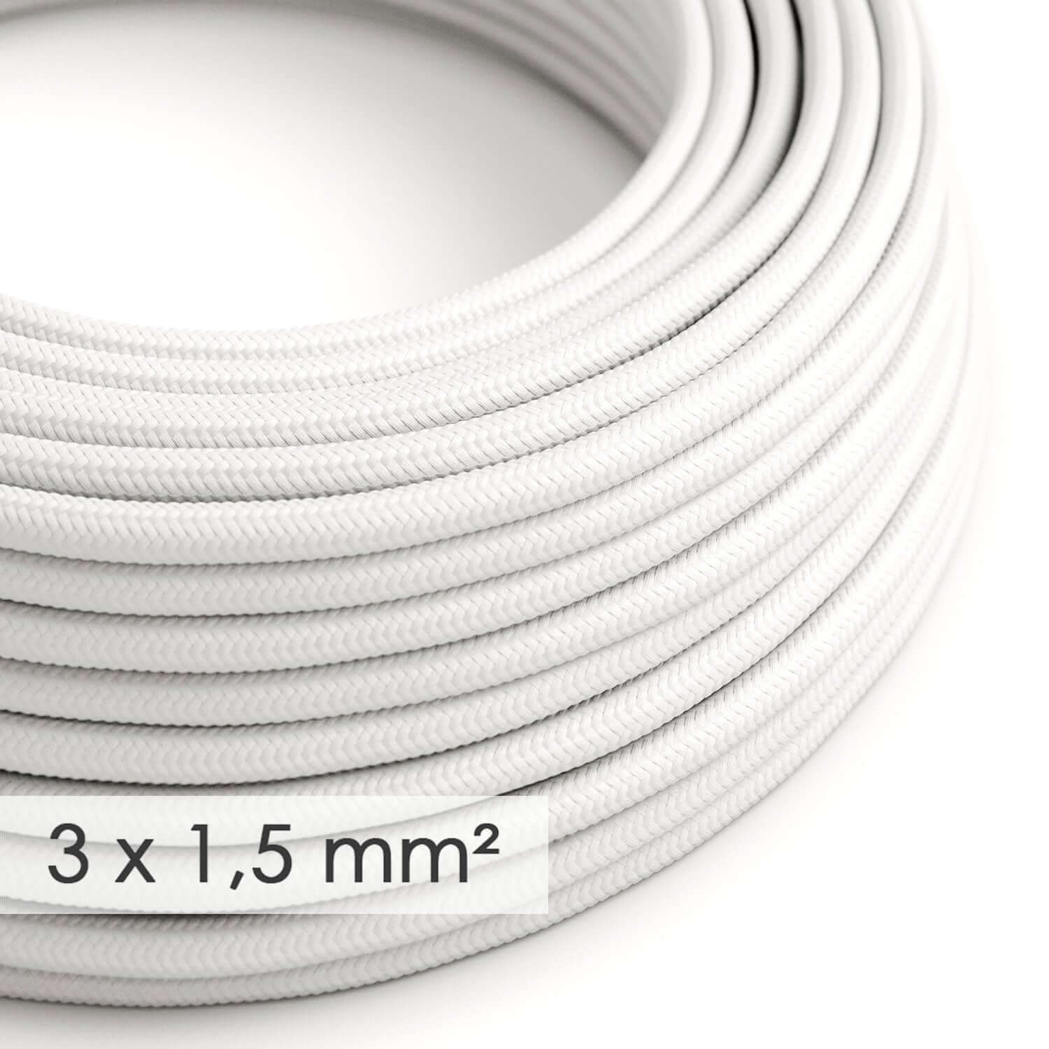 Hochquerschnittiges Stromkabel 3x1,50 rund – Seideneffekt-Gewebe Weiß RM01