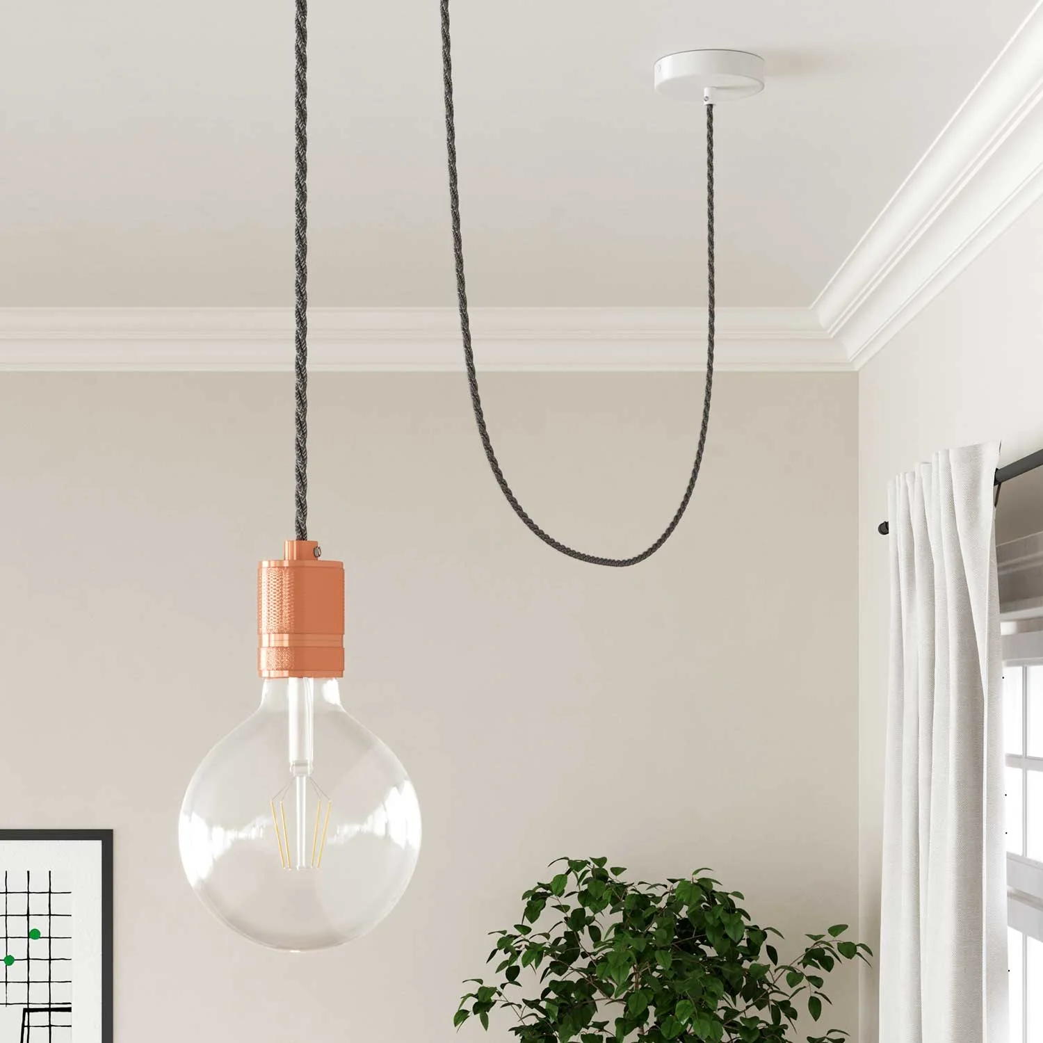Geflochtenes Elektrokabel aus Melangegrau-Leinen – Das Original von Creative Cables für DIY-Lampen – TN02 - Image 4