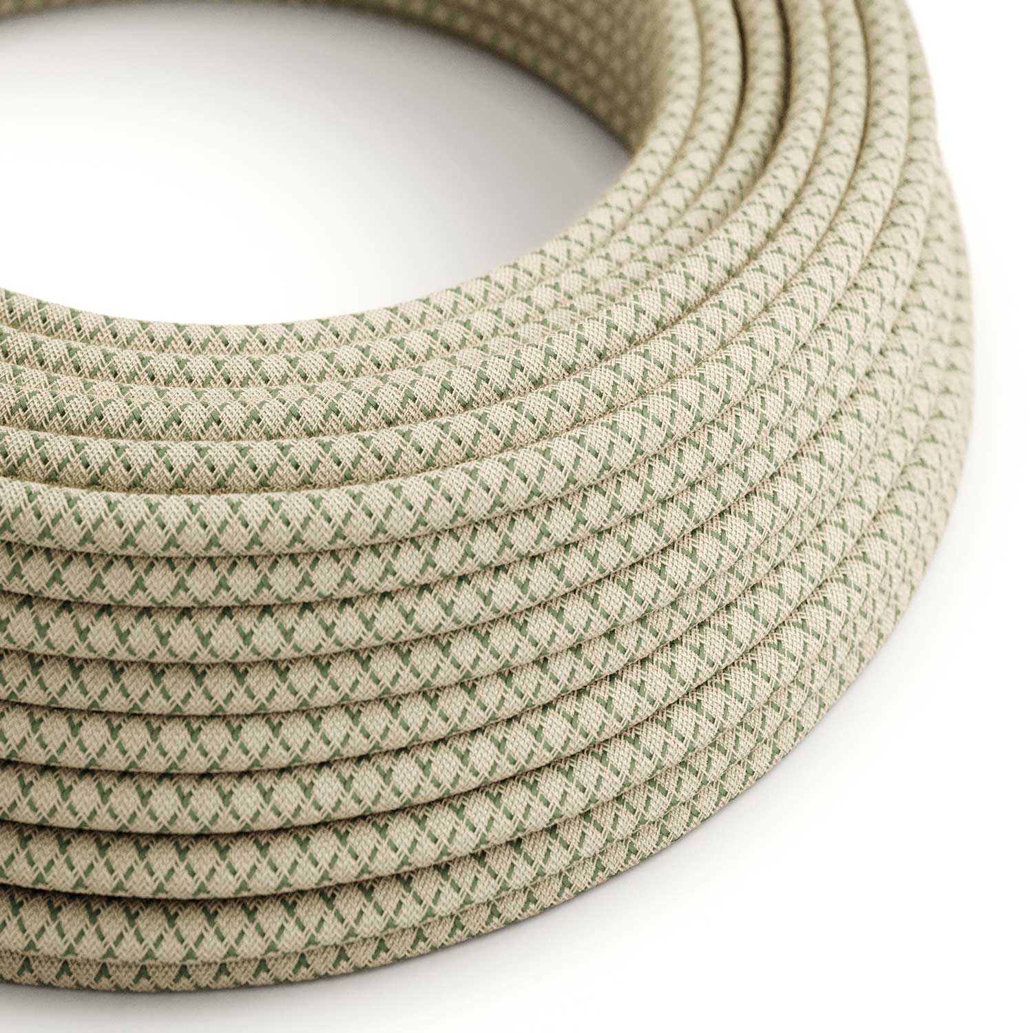 Stromkabel mit Textilgeflecht Thymian-Grün und Beige-Raute – Das Original von Creative Cables – für einzigartige Lichtdekorationen – RD62