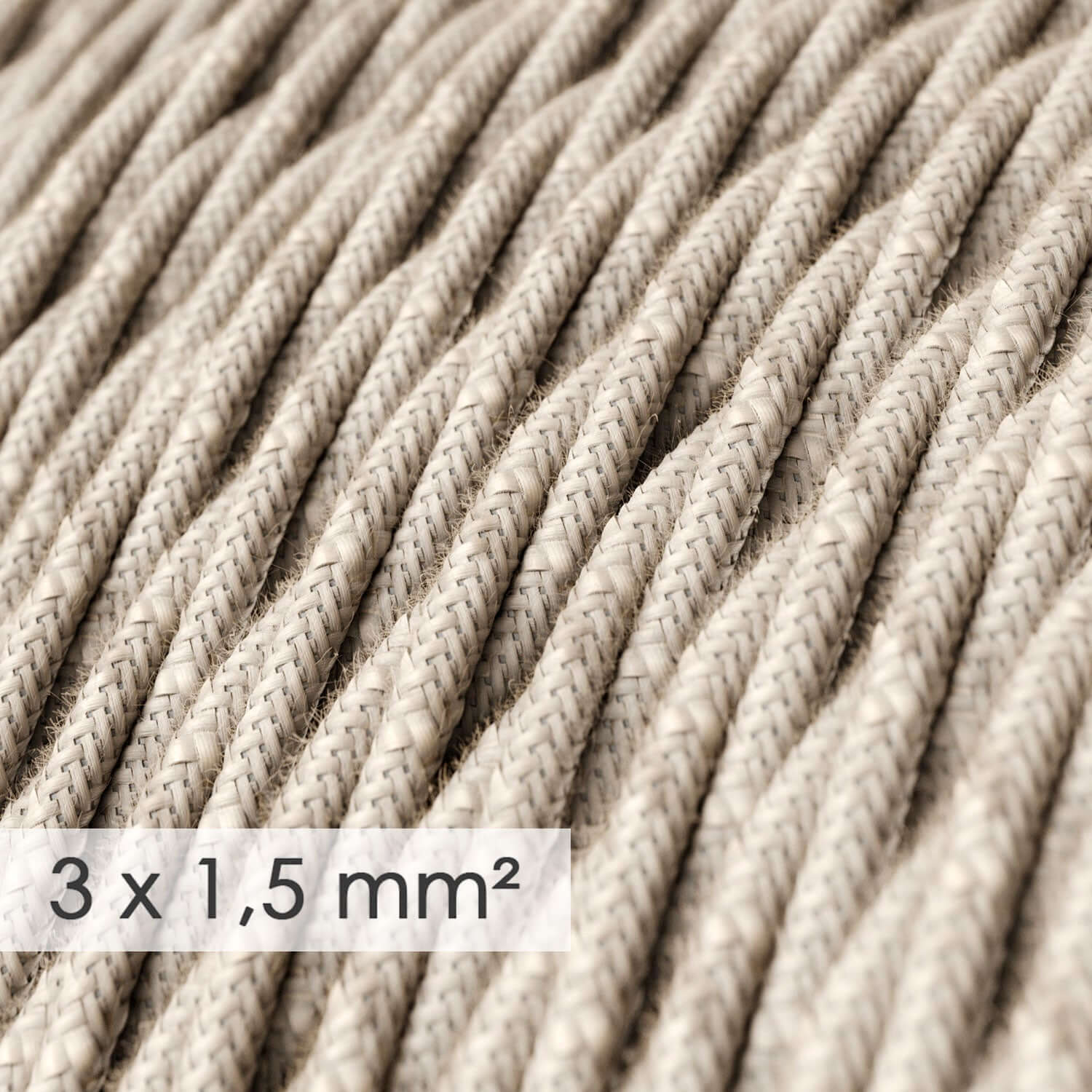 Geflochtenes Elektrokabel mit großem Querschnitt 3x1,50 – Naturleinen Neutral TN01 - Image 2