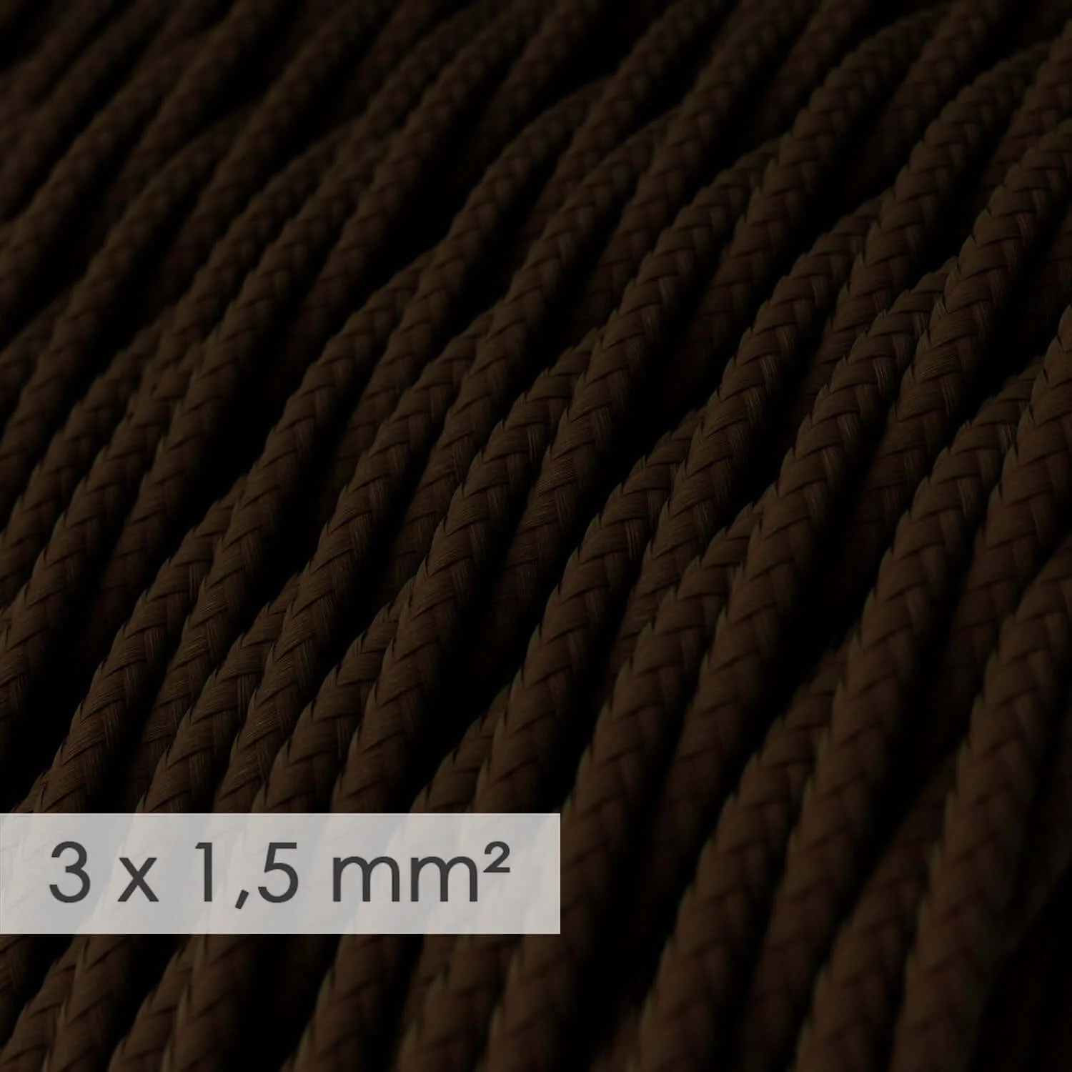 Elektrisches Textilkabel mit großem Querschnitt 3x1,50 geflochten - Seidenoptik Braun TM13 - Image 2