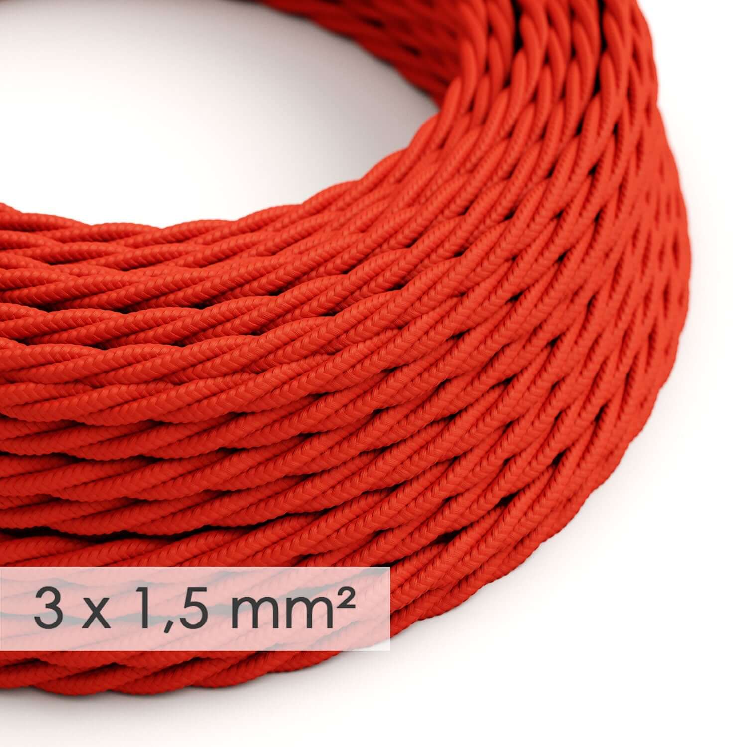Elektrisches Textilkabel mit großem Querschnitt 3x1,50, geflochten - Seidenoptik Rot TM09