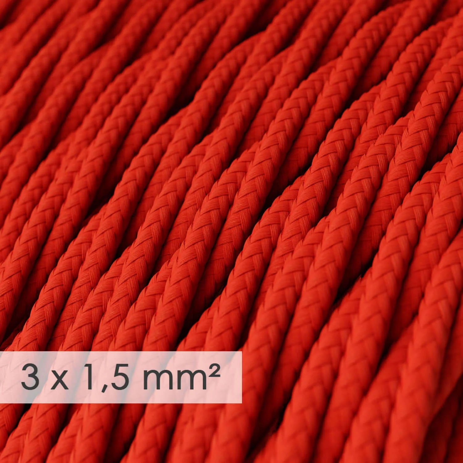 Elektrisches Textilkabel mit großem Querschnitt 3x1,50, geflochten - Seidenoptik Rot TM09 - Image 2