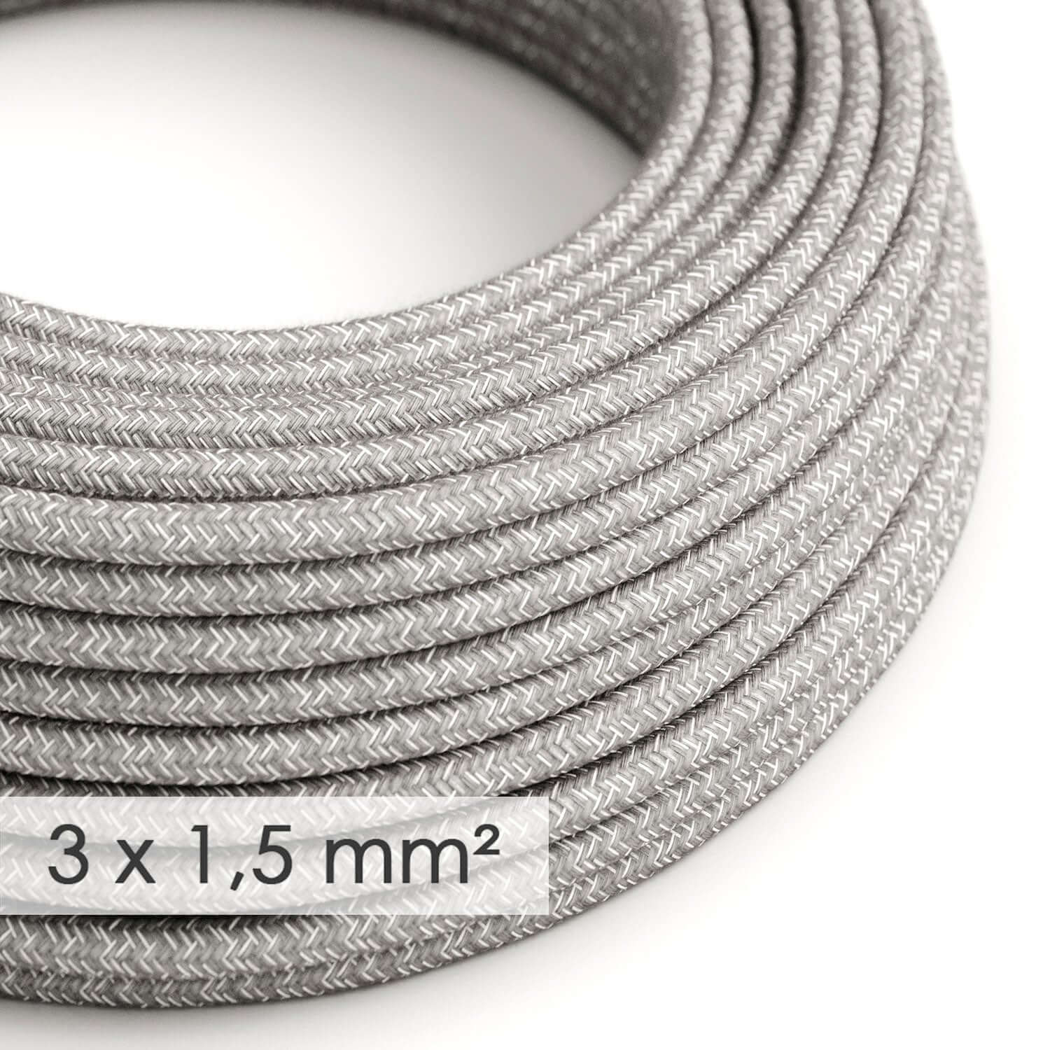 Rundes Textilkabel mit großem Querschnitt 3x1,50 – Naturleinen Grau RN02
