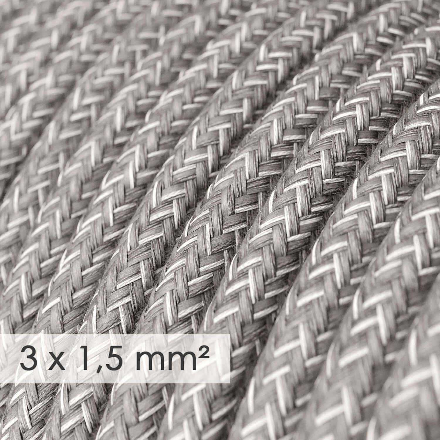 Rundes Textilkabel mit großem Querschnitt 3x1,50 – Naturleinen Grau RN02 - Image 2
