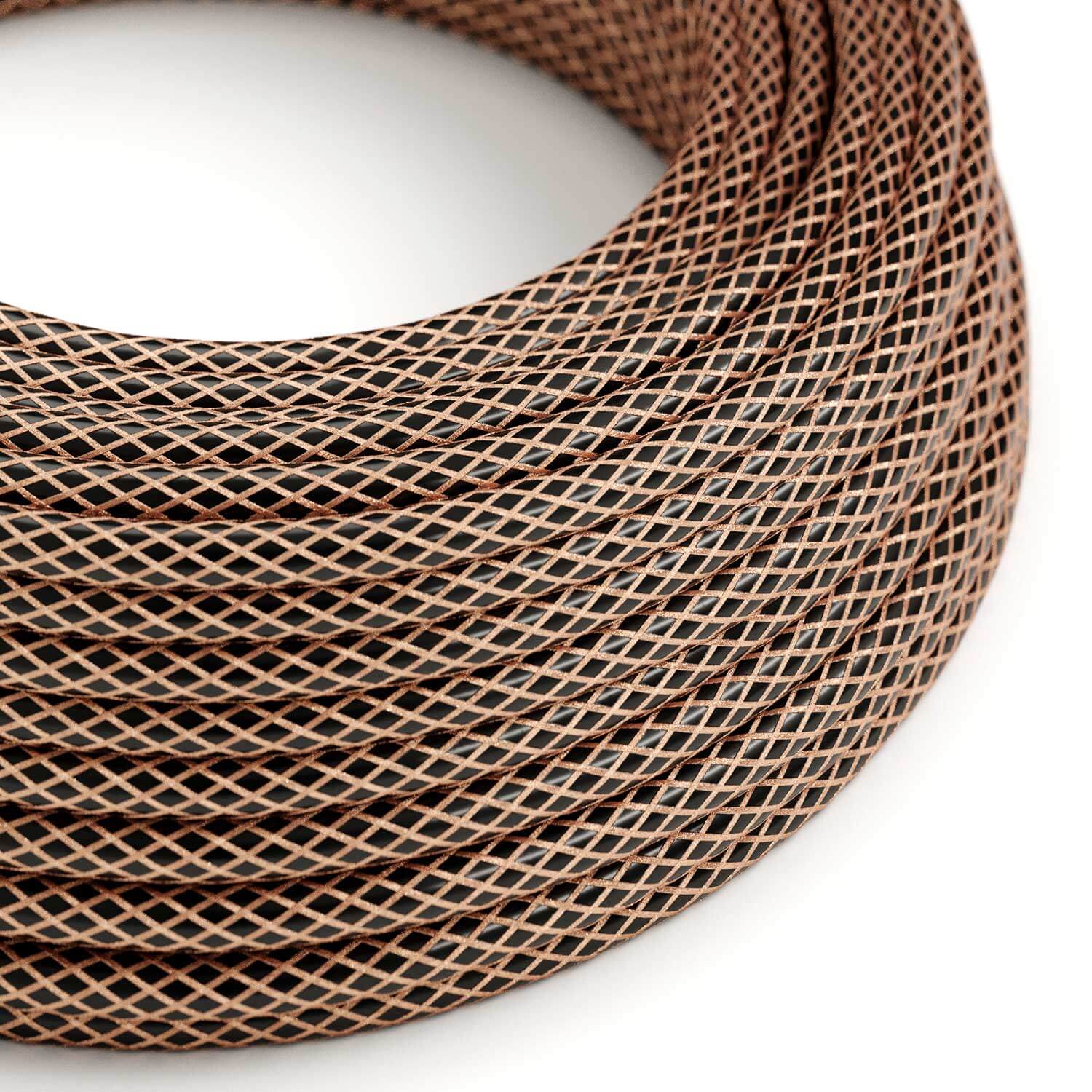 Textilkabel in Schwarz mit Kupfer-Geflecht – das originale Creative Cables-Kabel, ideal für freiliegende Designer-Installationen – RR02