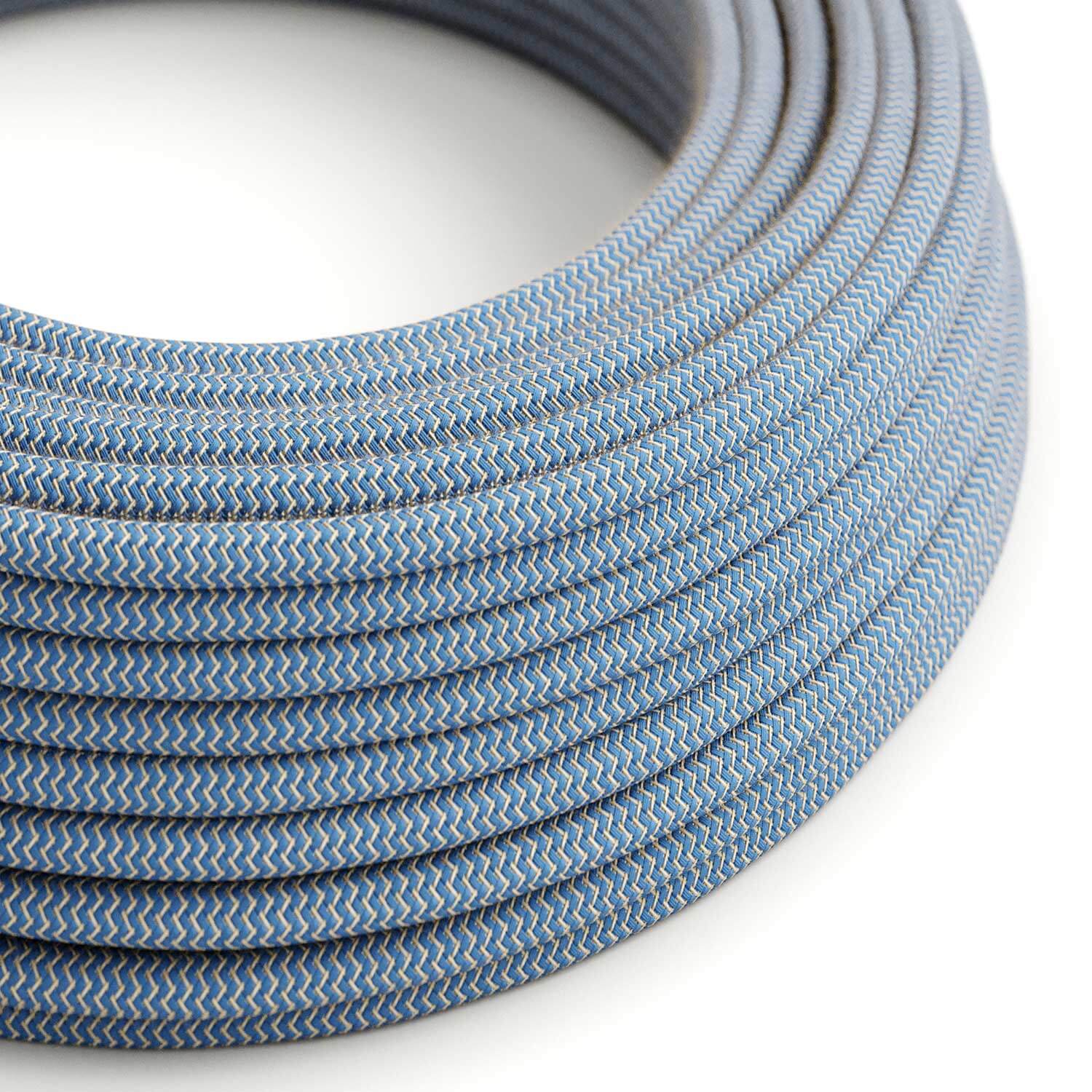 Stromkabel mit Stoffbezug in Steward Blau und ZigZag Beige – Das Original Creative Cables, für Lichtdekorationen – RD75