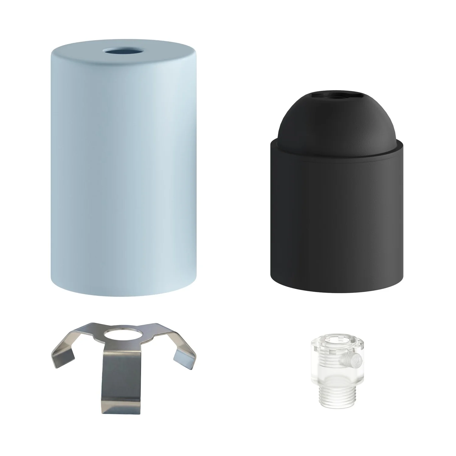 E27 Lampenfassungs-Set Pastell aus Metall mit verstecktem Kabelzugentlaster – Zuckerblau - Image 2