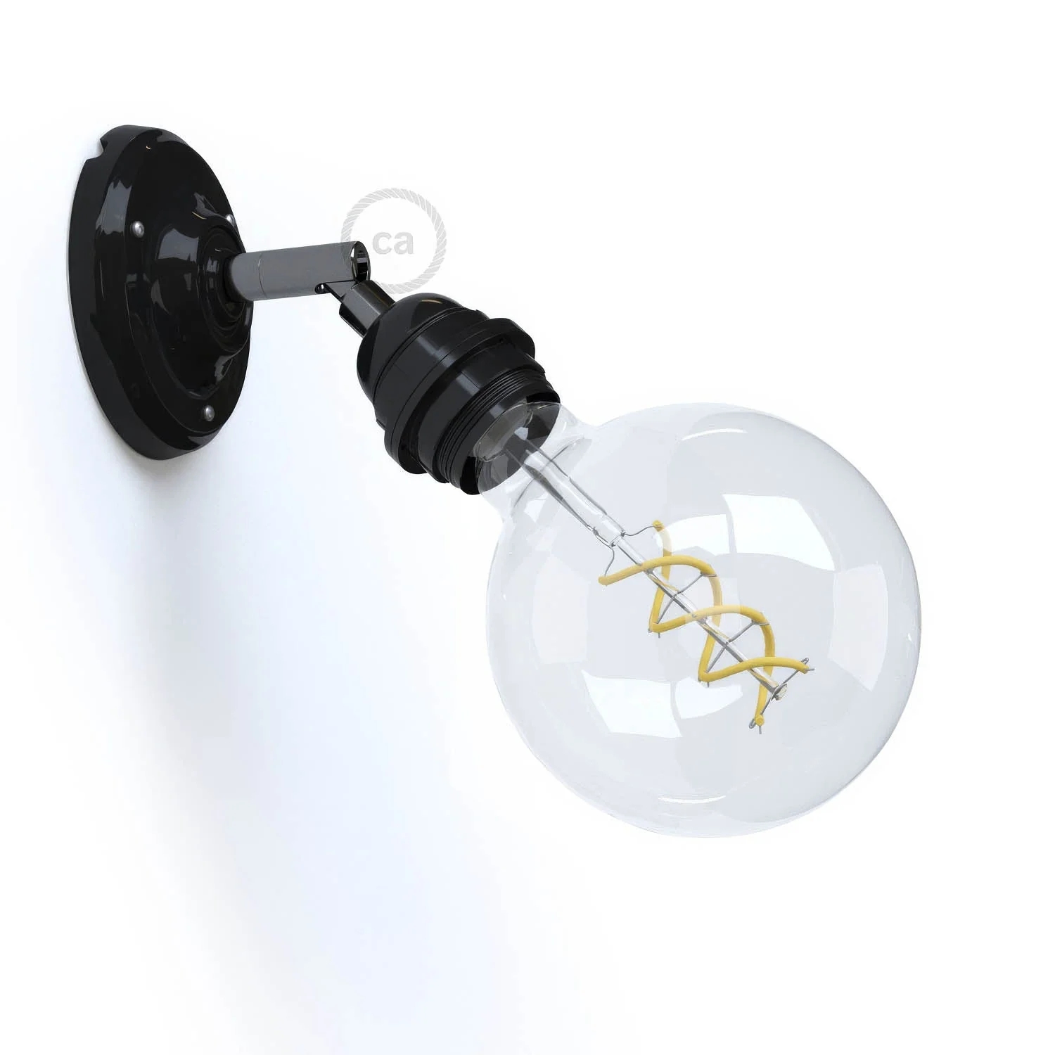 Fermaluce Classic 90° mit E27-Gewindefassung, schwenkbare Wandlampe in Porzellan - Schwarz