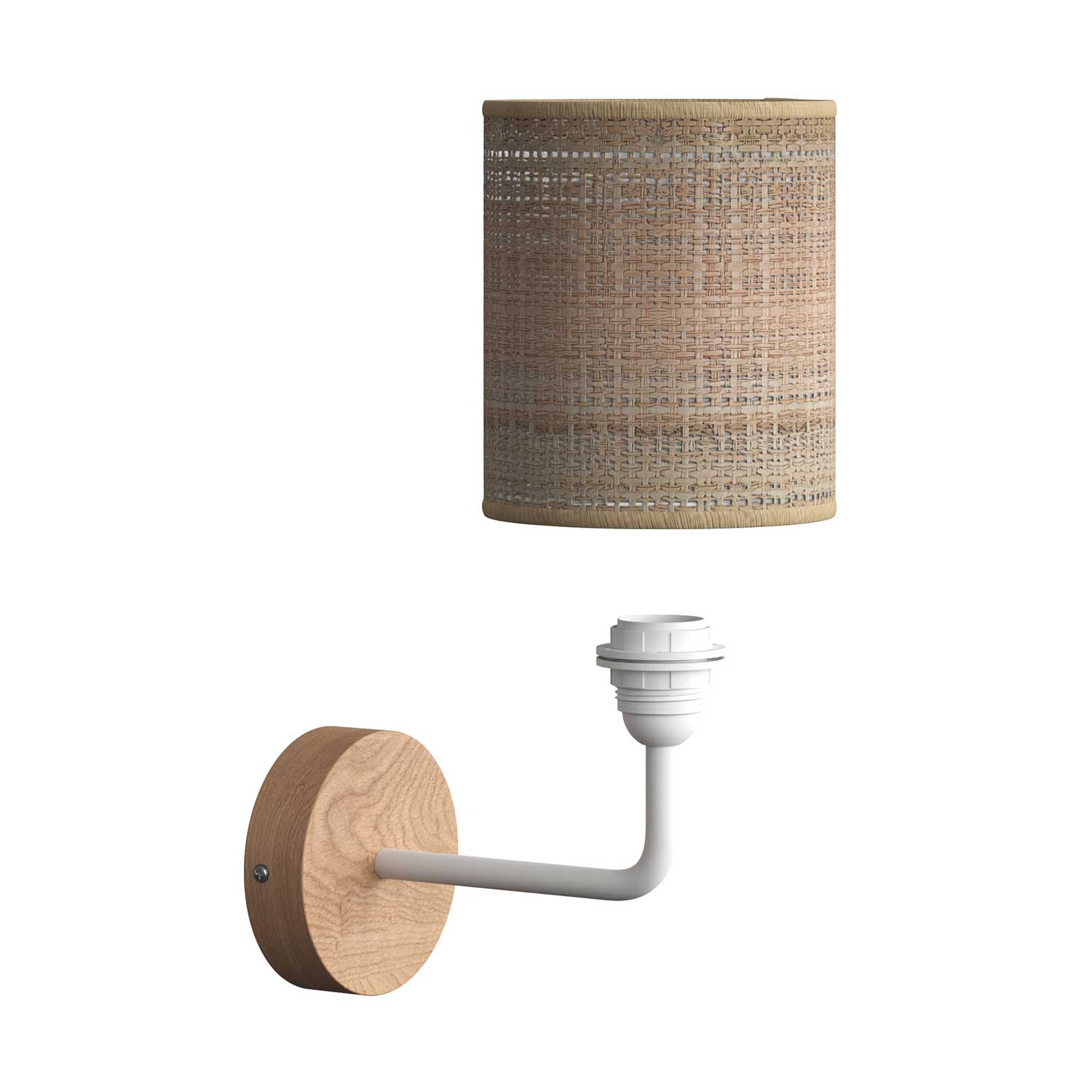 Fermaluce Wood, Wandleuchte aus Holz mit Zylinder-Lampenschirm und gebogenem Ausleger – Neutral - Image 3