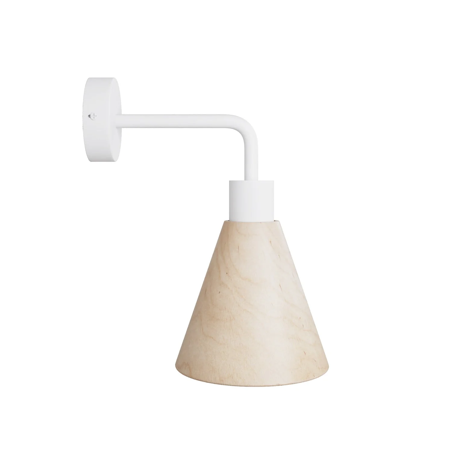 Fermaluce Lampe mit konischem Holzschirm und gebogenem Ausleger – Weiß matt