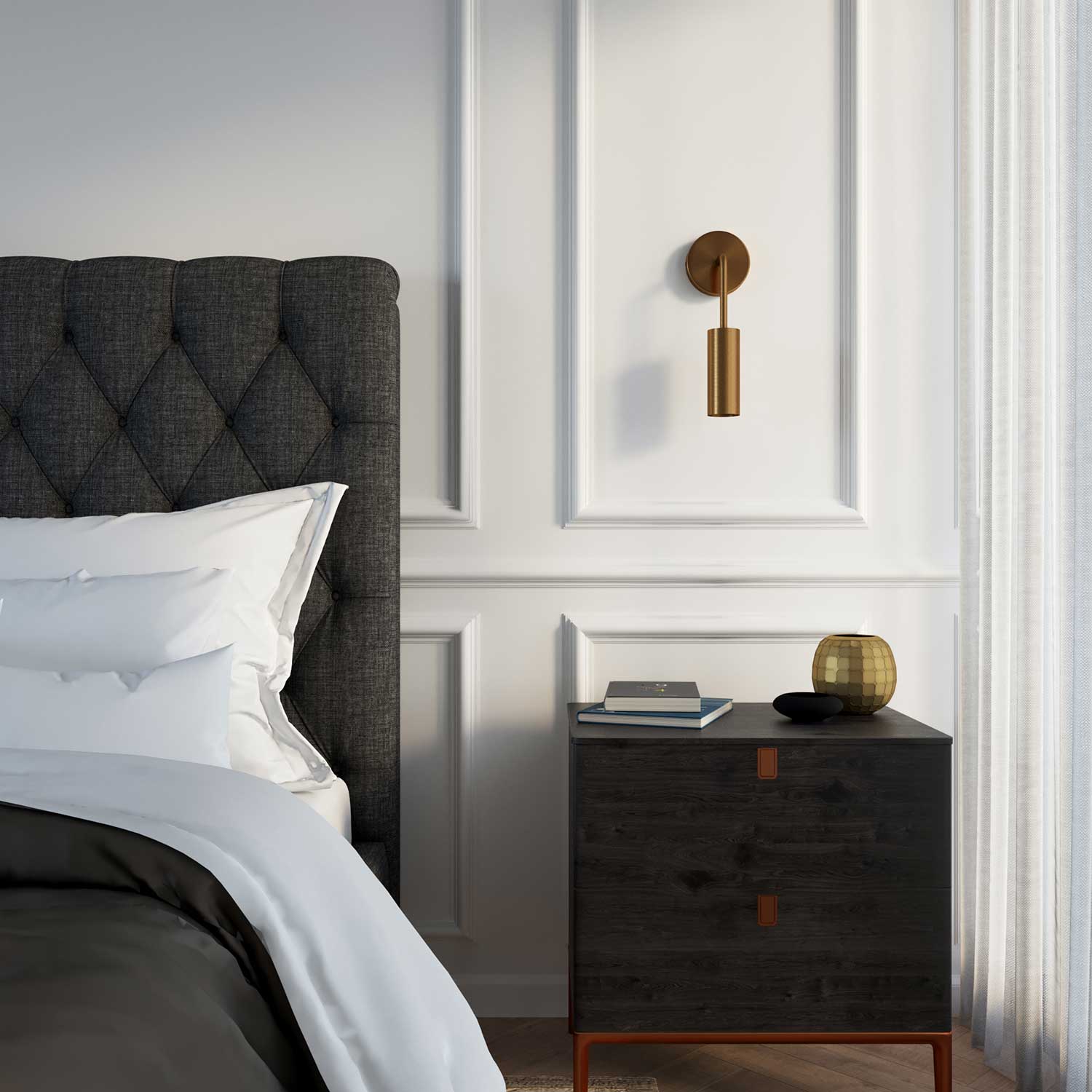 Fermaluce Metal, Wandlampe aus Metall mit gebogenem Ausleger und Tub-E14 Schirm – Satin-Bronze - Image 2