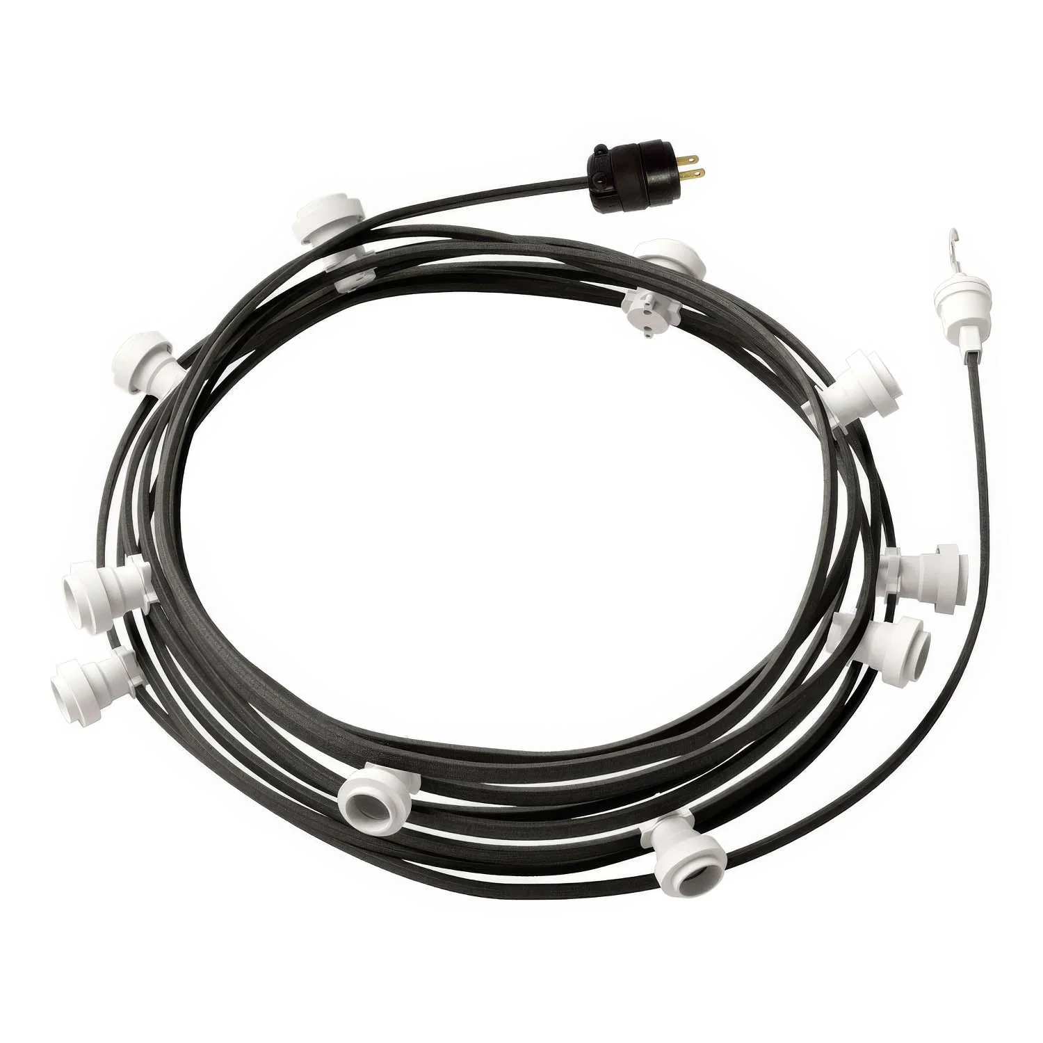Gebrauchsfertige 40ft-Lichterkette mit 5 weißen Fassungen, Haken und Stecker – CM03