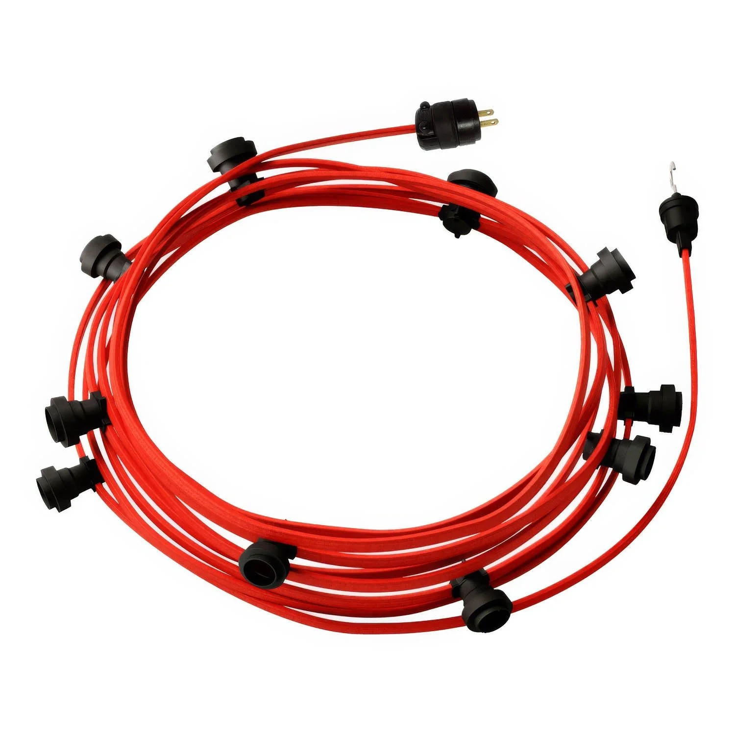 Sofort einsetzbare 12 m Lichterkette mit 5 schwarzen Fassungen, Haken und Stecker – CM09