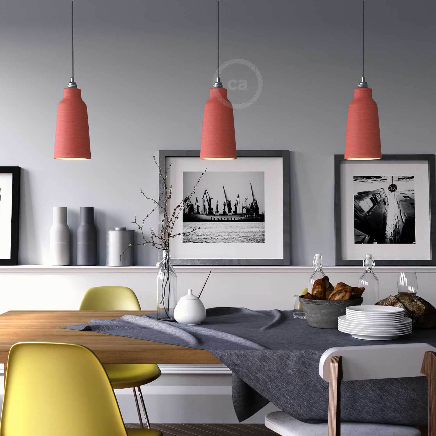 Flaschenschirm aus Keramik, Kollektion Materia – Made in Italy – Gestreiftes Korallenrot - Image 2