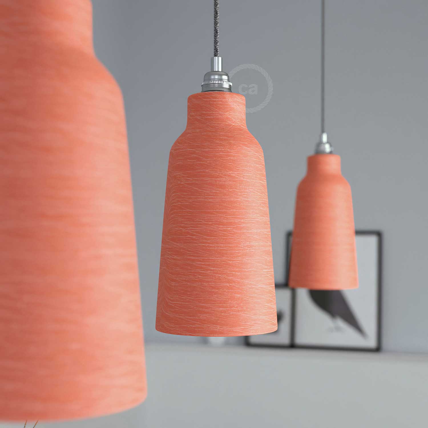 Flaschenschirm aus Keramik, Kollektion Materia – Made in Italy – Gestreiftes Korallenrot - Image 3