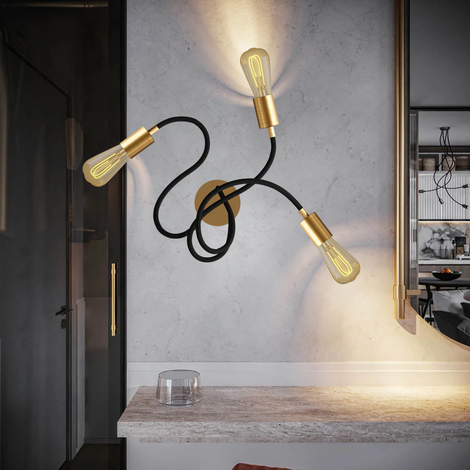 Flex 60 – Wandleuchte oder Deckenleuchte mit verstellbarem Arm und diffusem Licht, inkl. LED-Birne ST64 – Satiniertes Bronze - Image 2