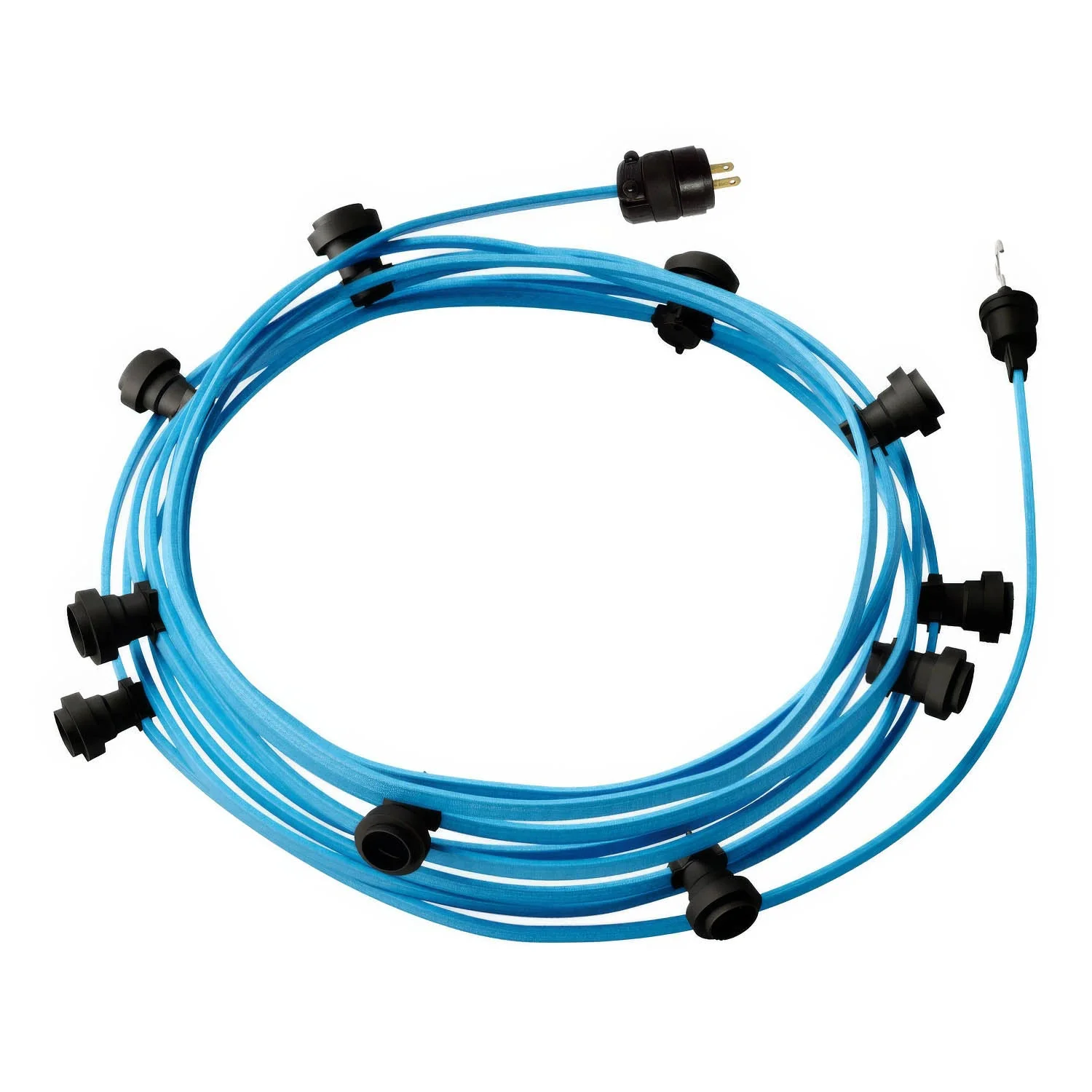 Gebrauchsfertige Lichterkette 40ft mit 5 schwarzen Fassungen, Haken und Stecker – CM17