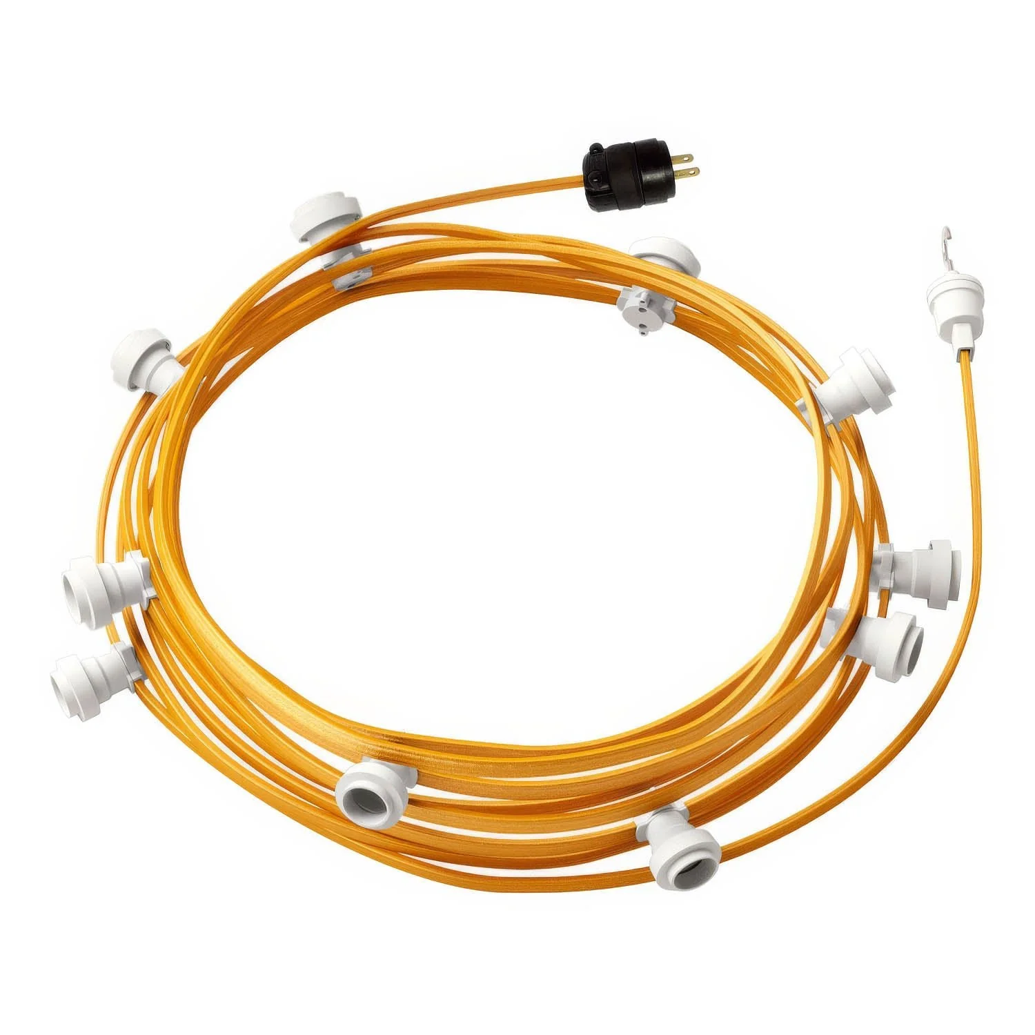 Gebrauchsfertige 12 m Lichterkette mit 5 weißen Fassungen, Haken und Stecker - CM05