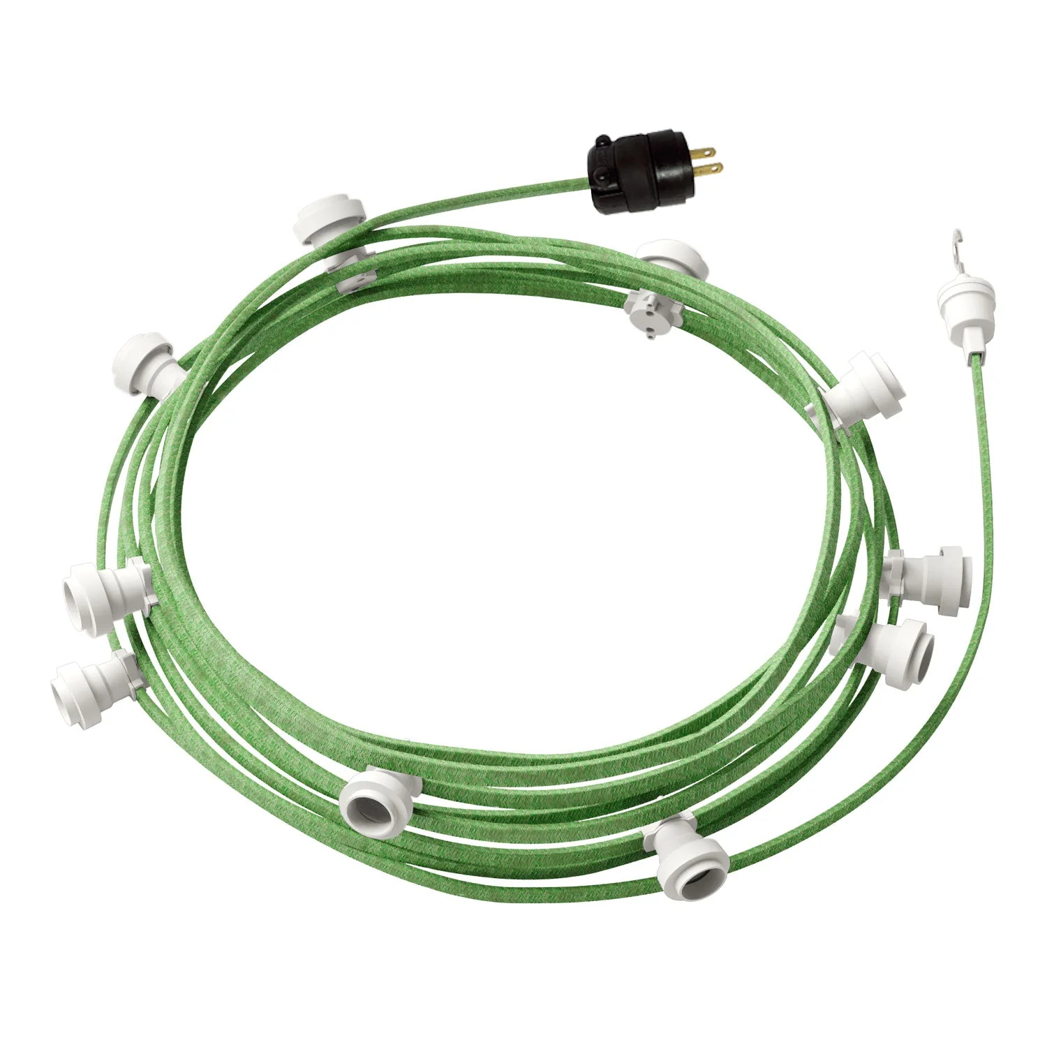 Gebrauchsfertige 12-Meter-Lichterkette mit 5 weißen Fassungen, Haken und Stecker – CX08
