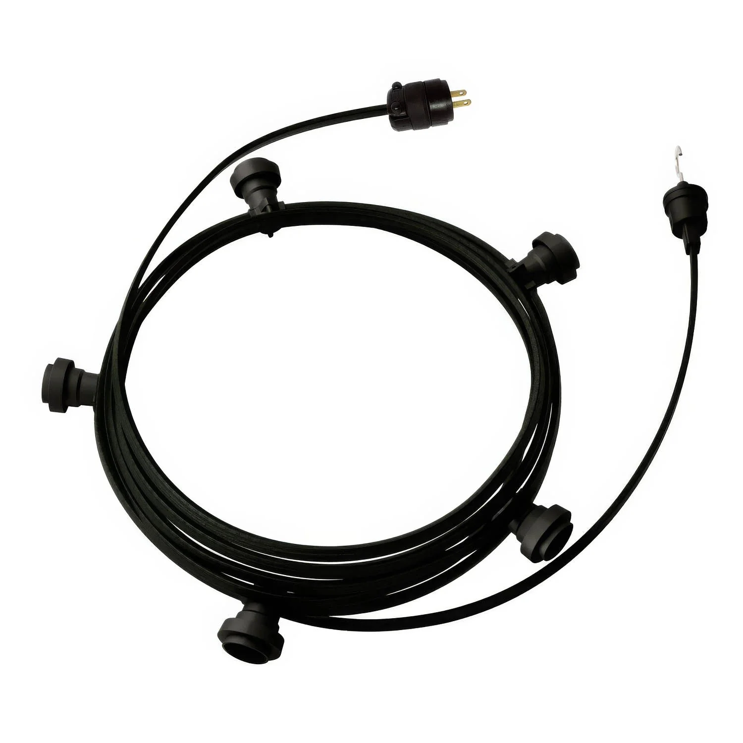 Betriebsfertige 7,5-Meter-Lichterkette mit 5 schwarzen Fassungen, Haken und Stecker – CM04
