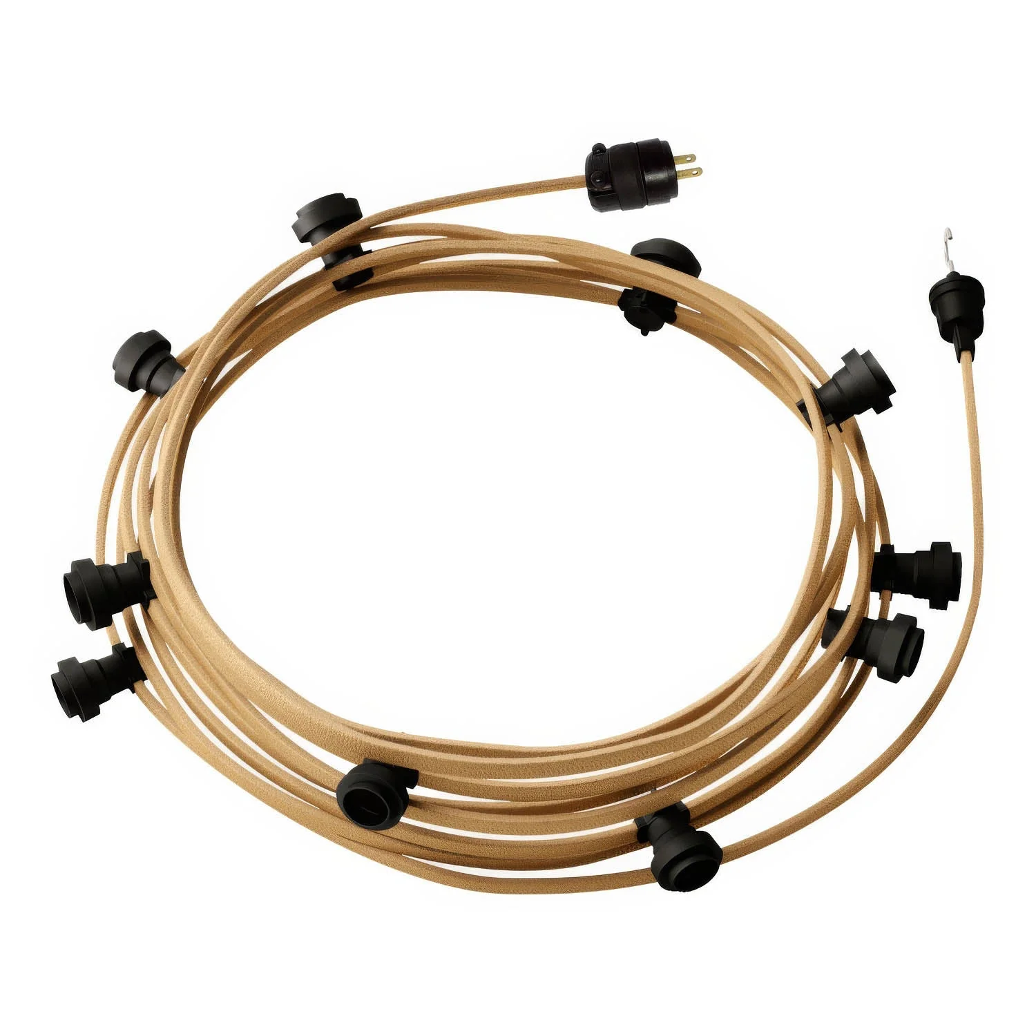 Gebrauchsfertige 40-Fuß-Lichterkette mit 5 schwarzen Fassungen, Haken und Stecker – CN06
