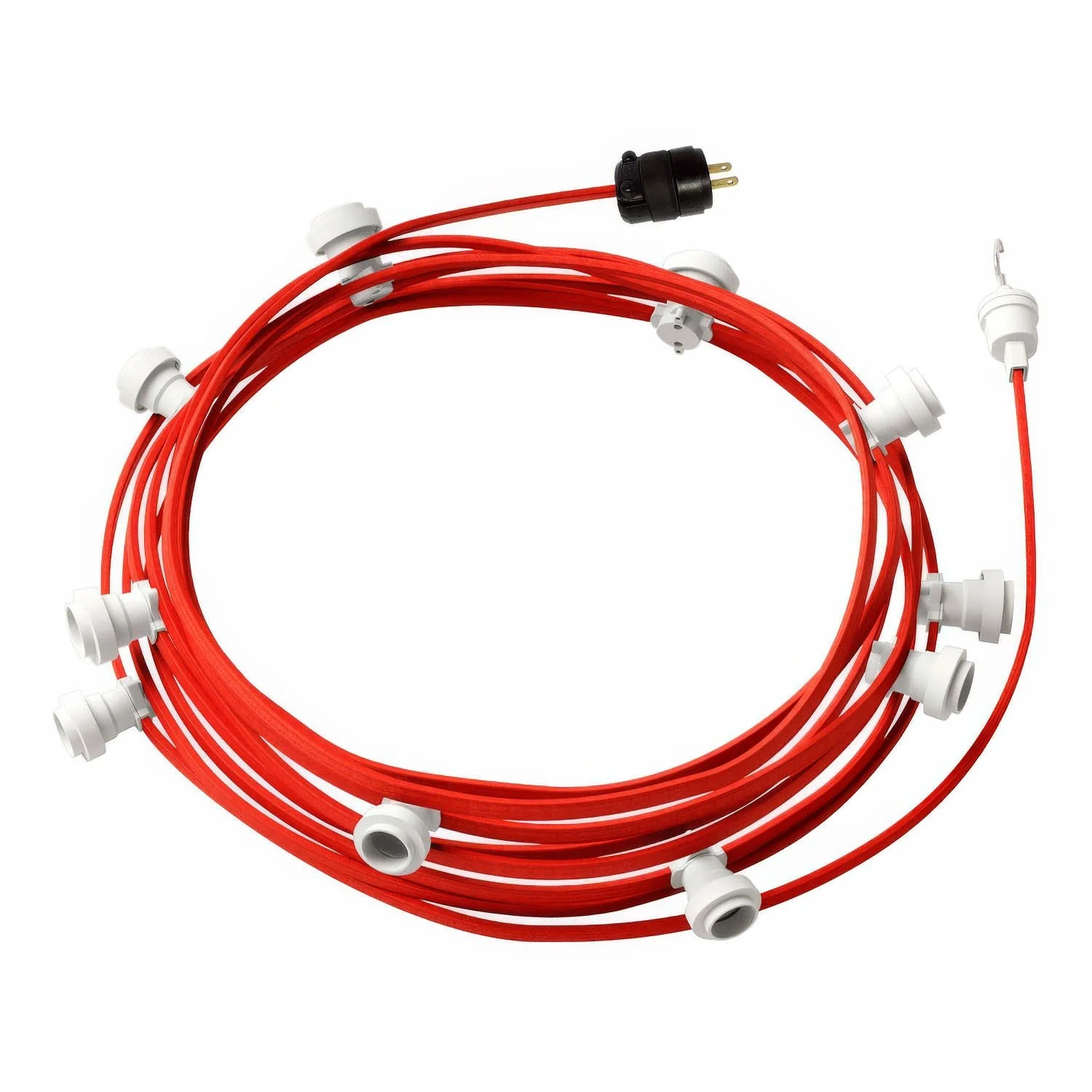 Gebrauchsfertige 12-Meter-Lichterkette mit 5 weißen Fassungen, Haken und Stecker - CM09